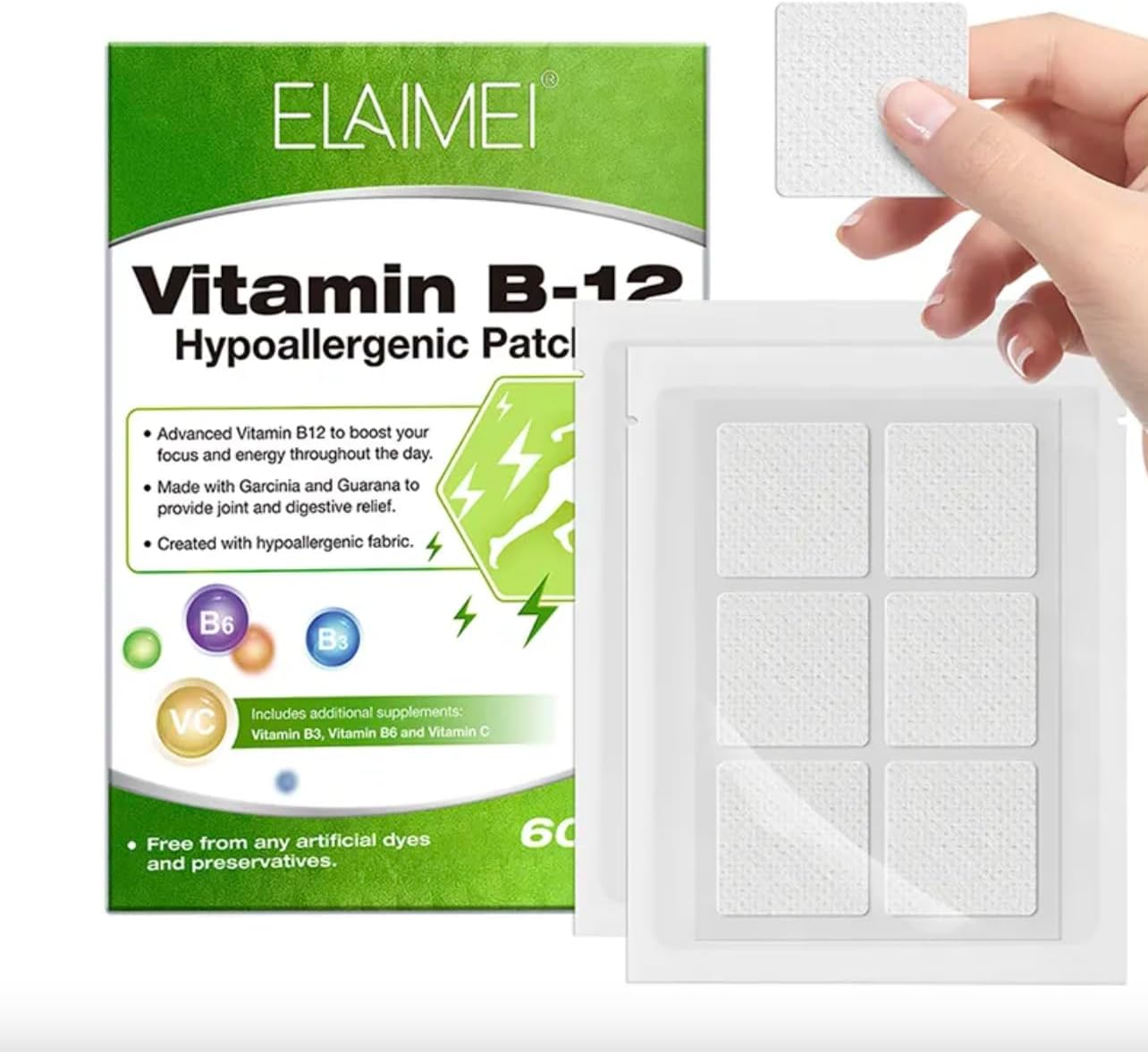 Energy Boost Vitamin B12 Patches - Hypoallergenic, Easy-To-Use, Long-Lasting Transdermal Supplement for Natural Energy, Focus & Mood Support - Vegan, Non-Gmo, Fast Absorption for Men & Women image number 2