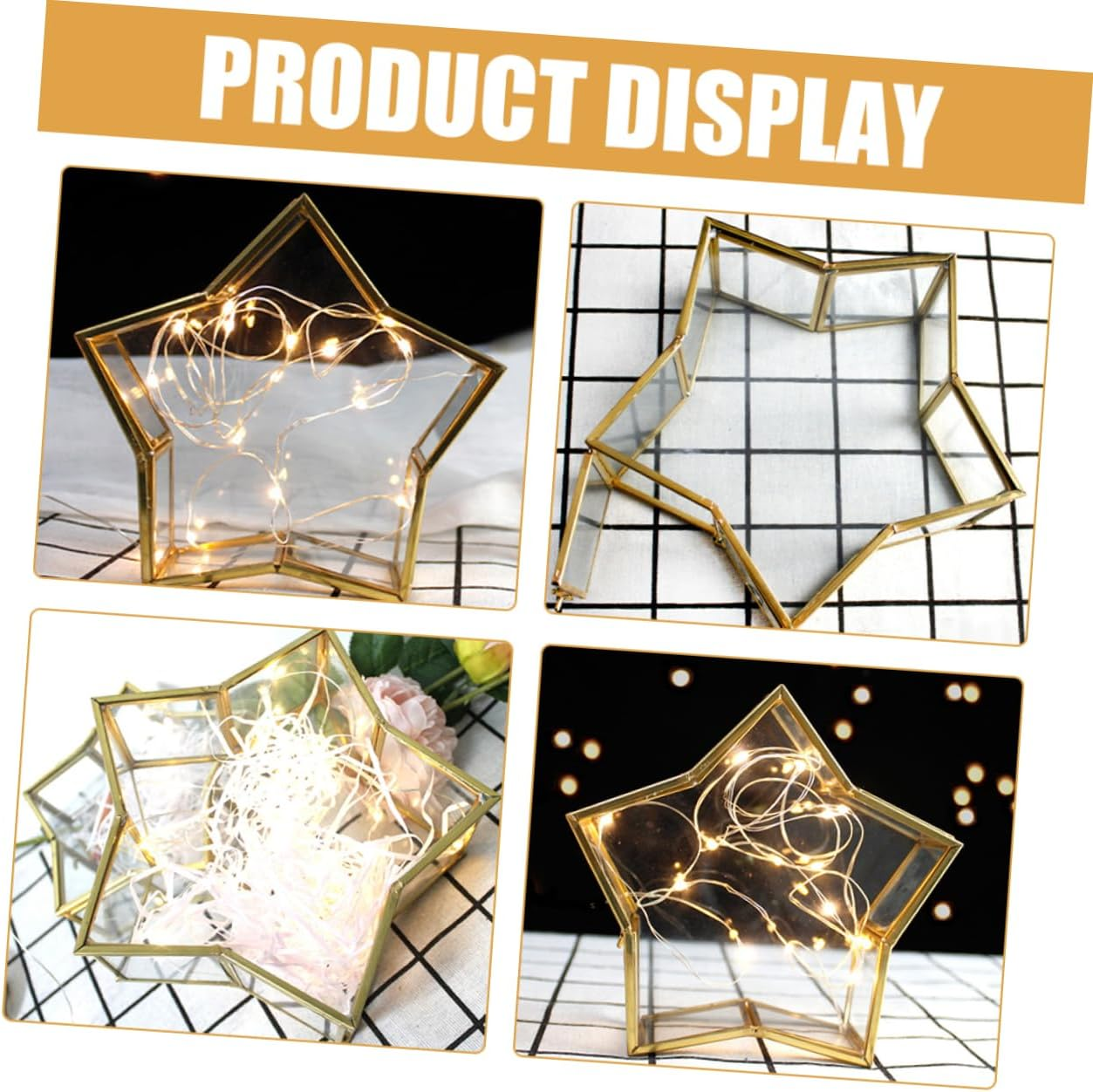 Glass Star Keepsake Box: Star Shaped Wishing Bottle Origami Paper Jar Jewelry Trinket Organizer Preserved Flower Display Case for Home Dresser Tabletop image number 1