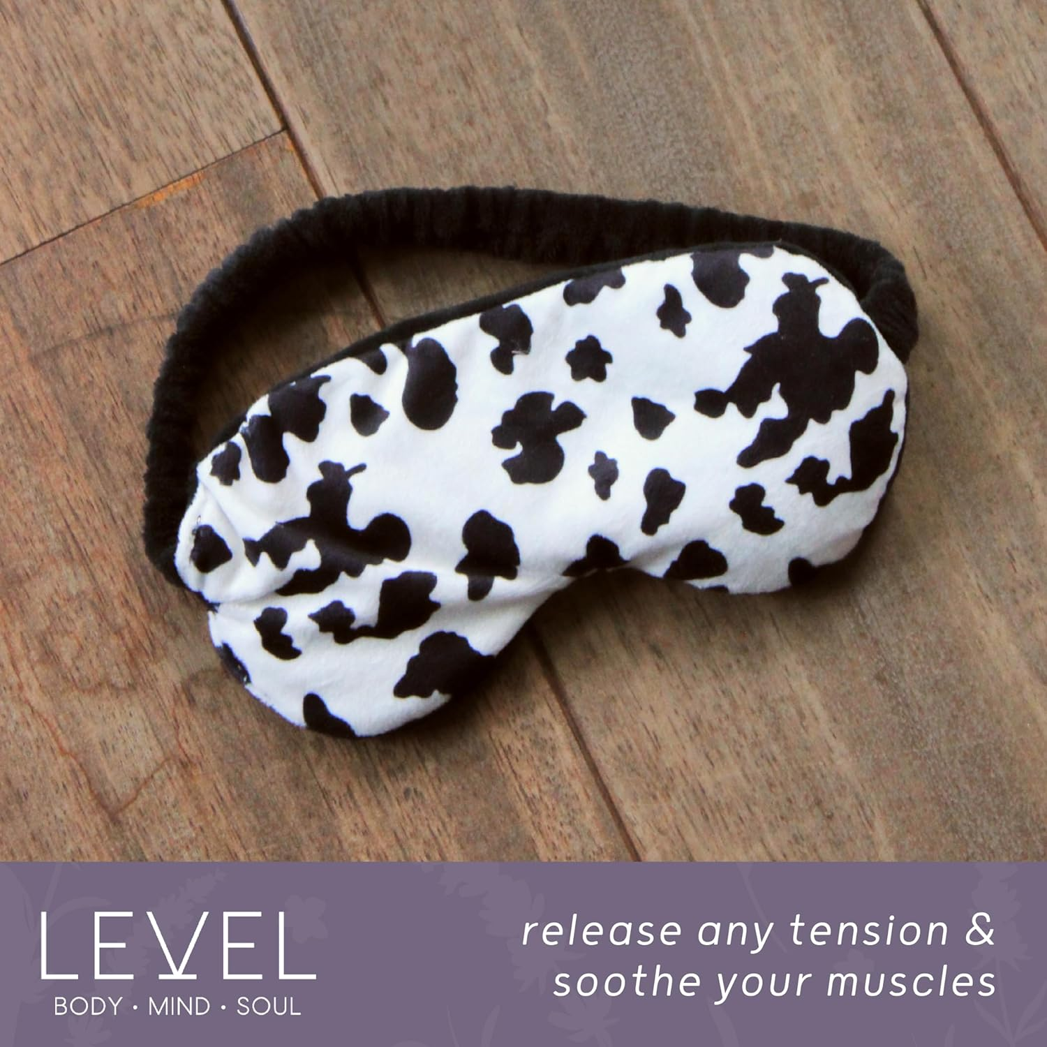 Level Deep Therapy Lavender Weighted Wheat Eye Masks - Microwaveable & Freezable - Soothing Heat Masks - Pain & Stress Relief - Migraines, Anxiety & Tension - Cow Print