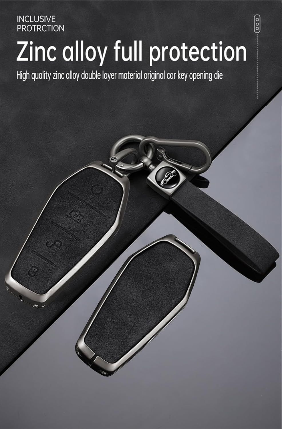 Ontto Metal Leather Key Fob Cover Fit for BYD Dolphin Atto 3 Seal Song plus Qin Tang E2 2021 2022 2023 2024 Smart Key Shell Case Keyring Key Holder Keychain Accessories 3 Buttons image number 5