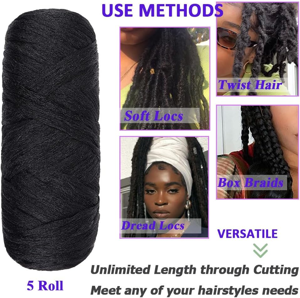 Kachanaa 5 Roll Brazilian Wool Hair for Braids Acrylic Hand Knitting Yarn for Braiding Synthetic Goddess Locs Crochet Hair Black Senegalese Twist Braiding Hair 1B#