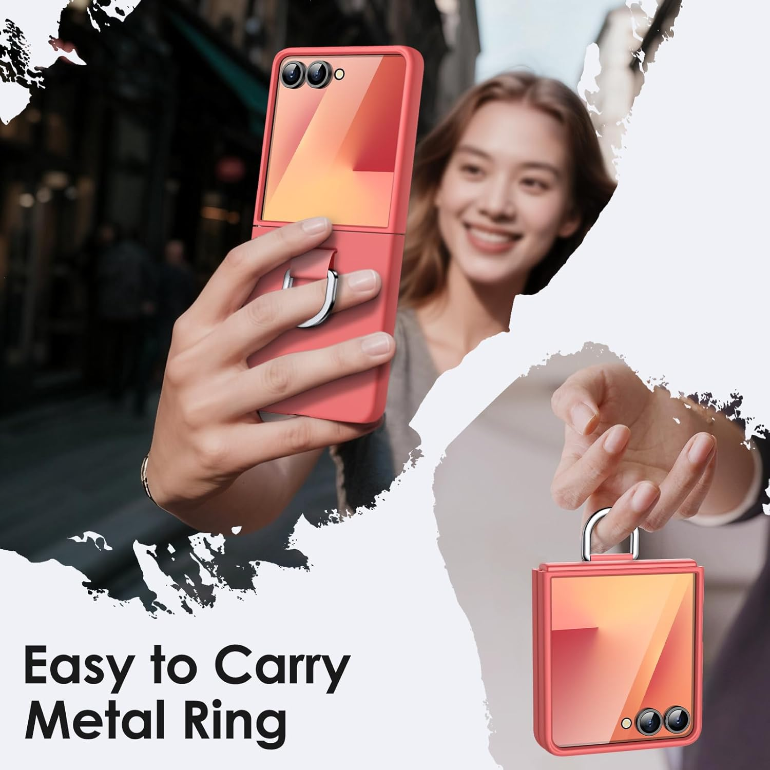 Jetech Case for Samsung Galaxy Z Flip 7 2025 with Ring, Hard PC Slim Shockproof Anti-Scratch Protective Phone Cover (Coralred) image number 3