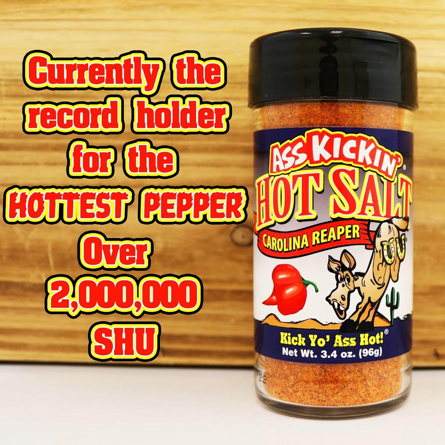 ASS KICKIN' Hot Spicy Carolina Reaper Pepper Salt &ndash; 3.4Oz. Shaker Jar - Perfect Flavored Salt for Popcorn Seasoning, Margarita Salt and French Fry Seasoning - Premium Gourmet Gift image number 1