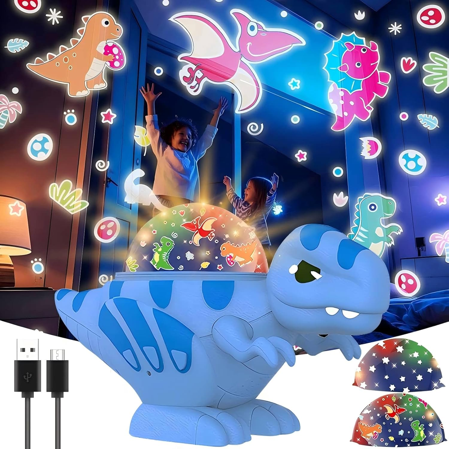 Dinosaur Projector Lamp, Dinosaur Toys, Projector Night Light for Kids Bedroom, Birthday Gifts, Boys' and Girls' Toy Atmosphere Lamp, Chirstmas Stocking Stuffers Gifts for 3-10 Year Olds Kids (Blue)
