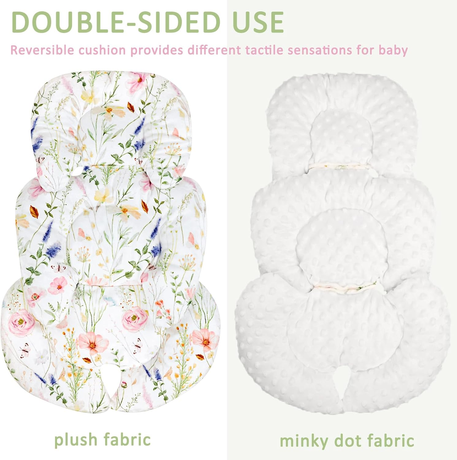 Infant Car Seat Insert Cushion, Super Soft Baby Car Seat Head Support & 2 Straps Pads, Reversible Preemie Newborn Carseat Insert, Fit Car Seat, Stroller, Infant Bouncer, Wildflowers image number 2
