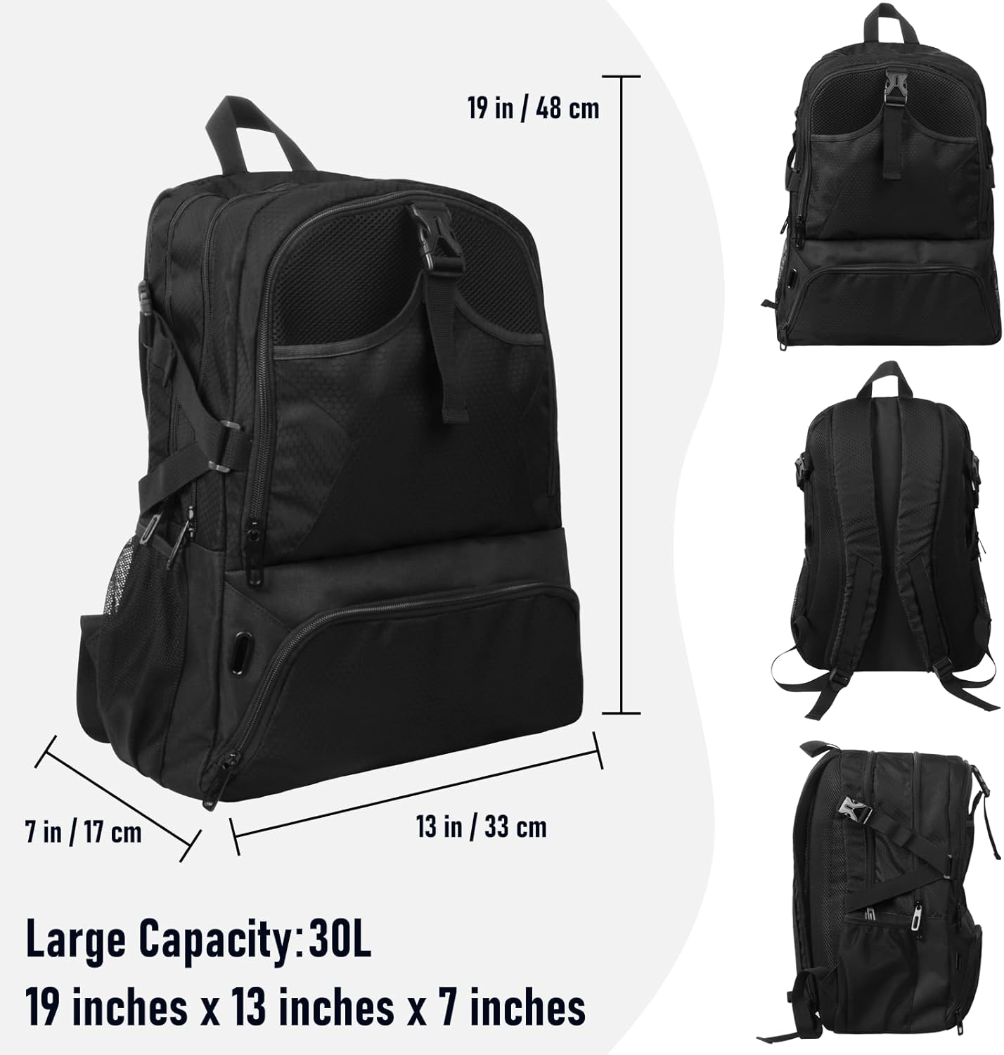 Basketball Backpack, Waterproof Basketball Bag with Large Shoe and Ball Compartment, Backpack for Women Men, Sports Equipment Bag for Soccer, Volleyball, Gym, Outdoor, Travel, 30L