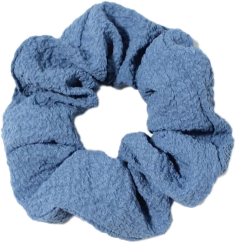 Pack of 3 Fabric Hair Bobbles Hair Bands Scrunchies Hair Rings with Elastic Rubber Bands Solid Colour Hair Bobbles Ponytail Hair Bands Hair Accessories for Women and Women, Blue image number 3