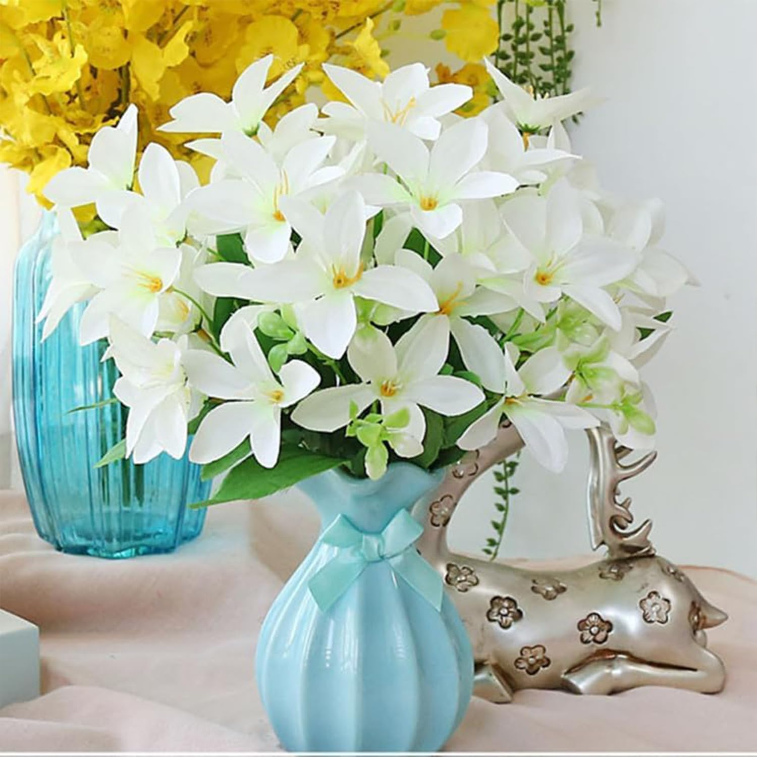 2Pcs Artificial Silk Lily Flowers, 2 Bunches Silk Sunflowers Fake Yellow Flowers for Home Decoration Wedding Decor image number 1