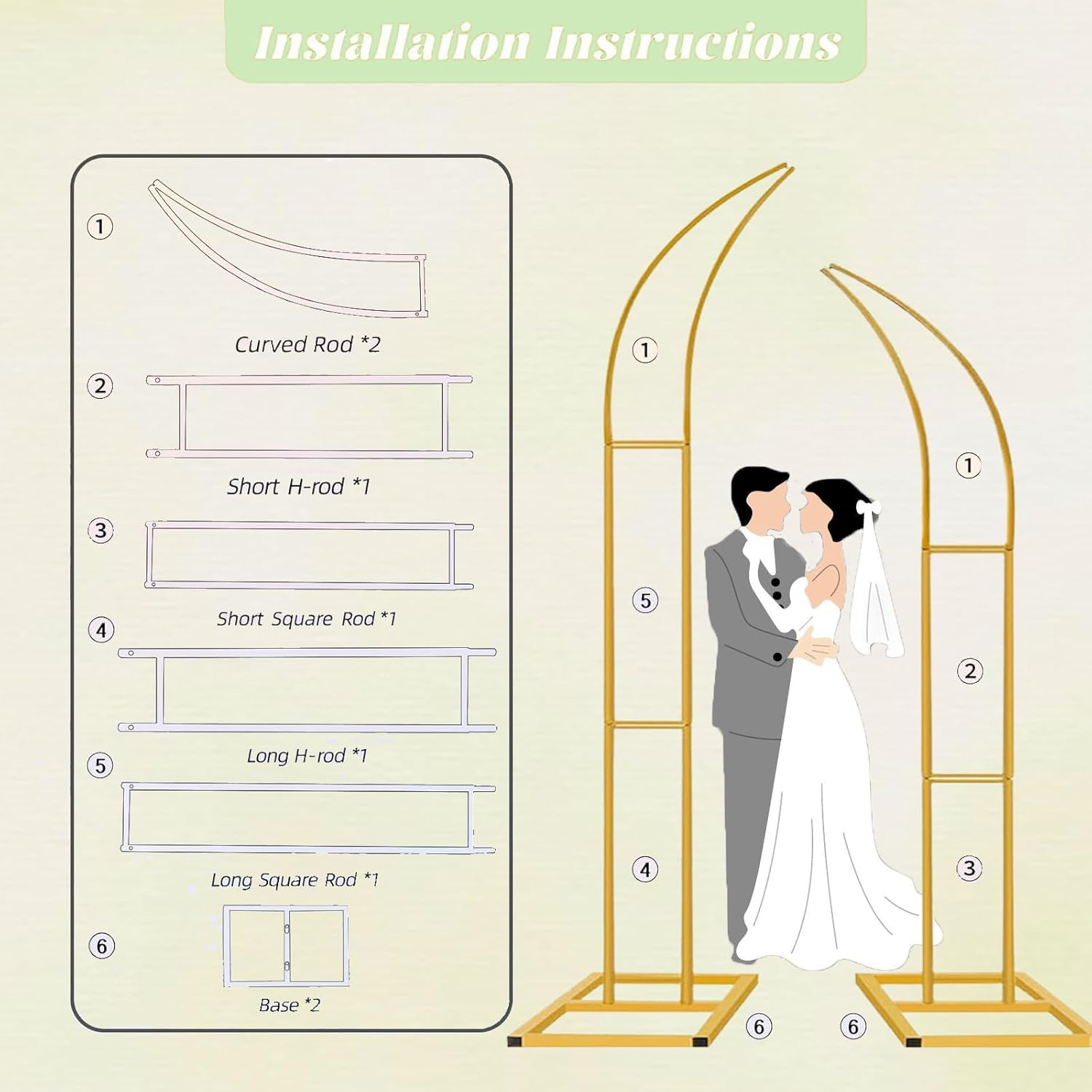 Set of 2 Curved Large Gold Metal Wedding Arch Backdrop Stands (1.8M & 2.1M), Open Wedding Arch Stand for Birthday Party Baby Shower Anniversary Celebration Indoor Outdoor Event Decoration image number 5