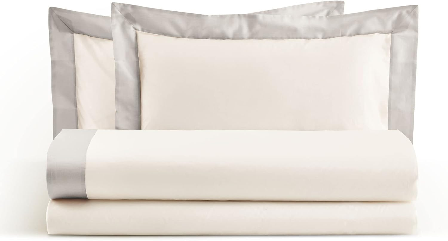 Lisola Cotton and Satin Bedding Set 1 Flat Sheet 220 X 290 Cm + 1 Fitted Sheet 140 X 200 X 30 Cm + 2 Pillowcases 80 X 50 Cm Made in Italy Diamond Pearl Grey image number 4