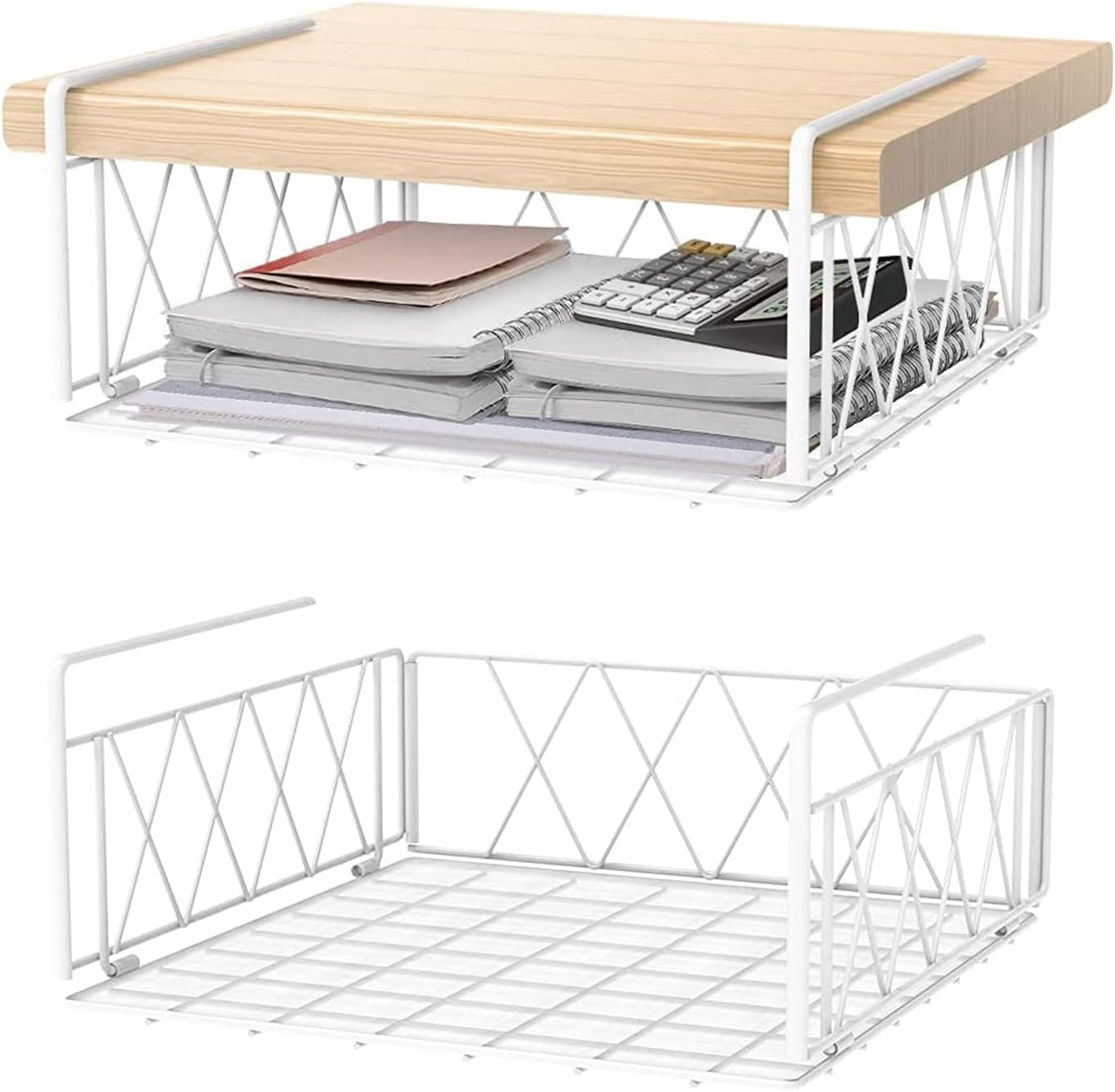 Metal Hanging Basket Shelf, Pack of 2, Bronze, under Cabinet, Kitchen Storage, L X D X H: 32 X 32 X 12.9 Cm