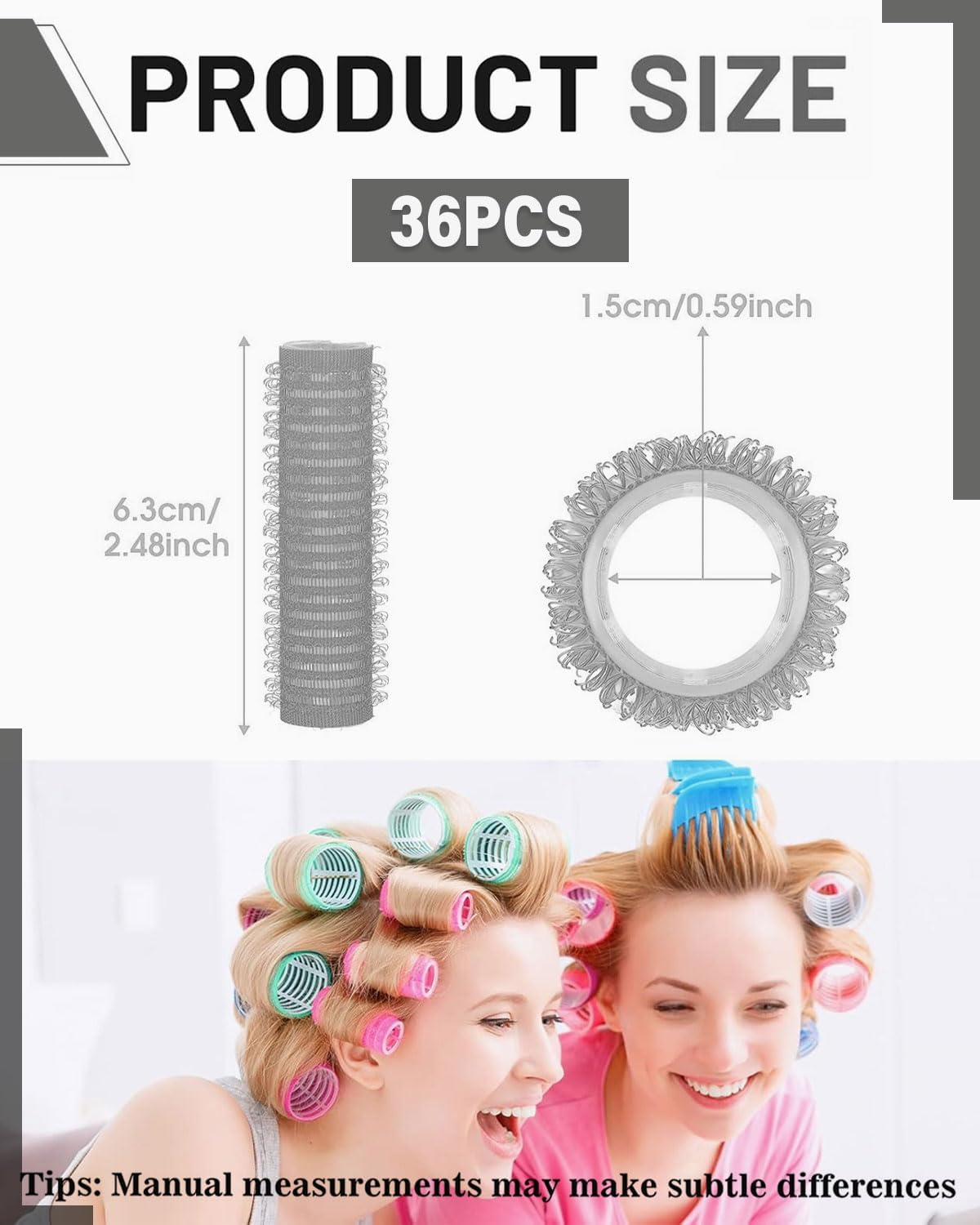 TPZORJX 37 Pieces Manual Hair Rollers Self Adhesive Hair Rollers Salon Barber Shop Rat Tail Combs DIY Curlers with Steel Tip Comb (Black) image number 4