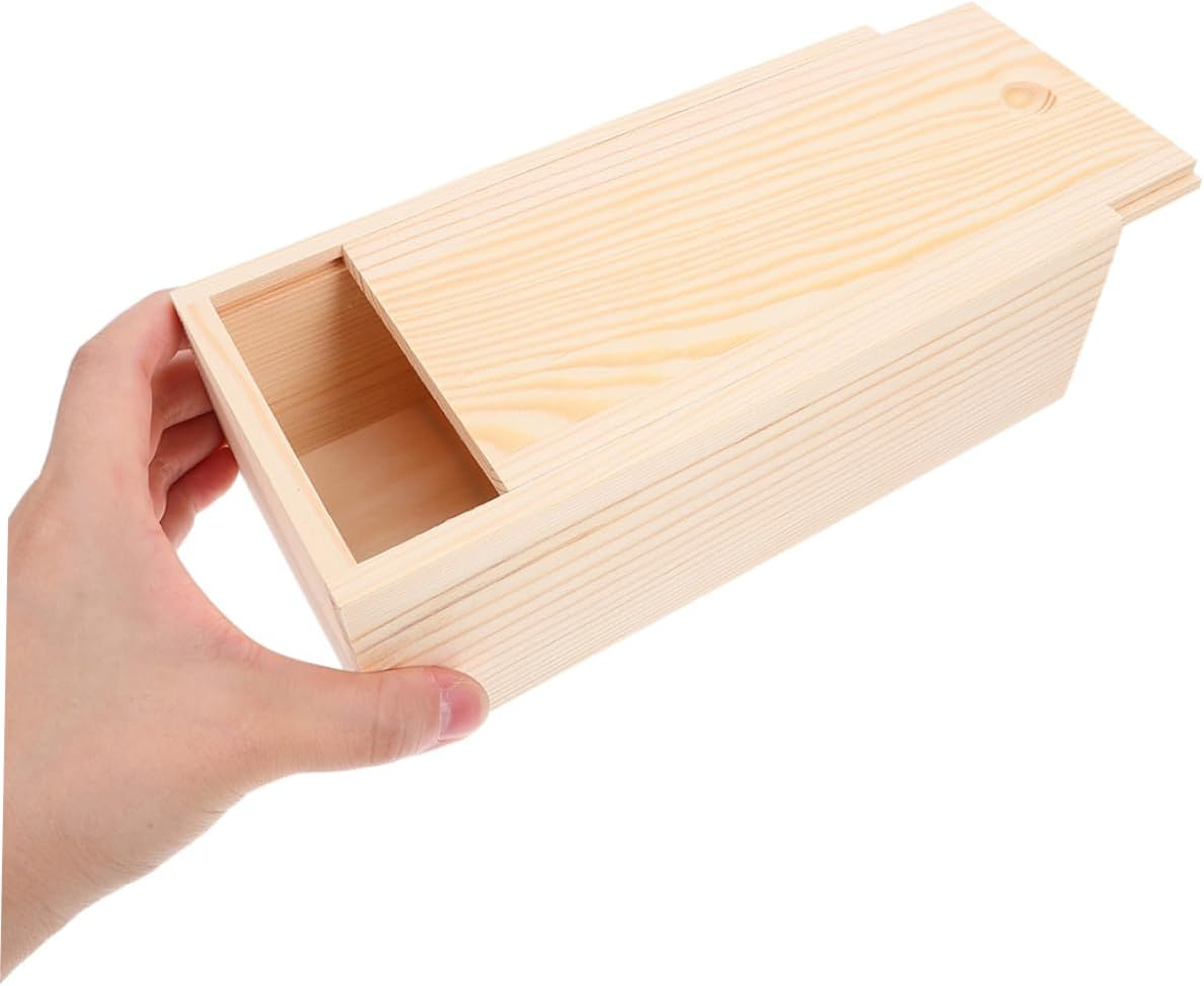 Gogogmee 2Pcs Wooden Pine Storage Box Slide Lid Unfinished Wood Box for Craft Hobbies Bead Organizer Small DIY Craft Desktop image number 4