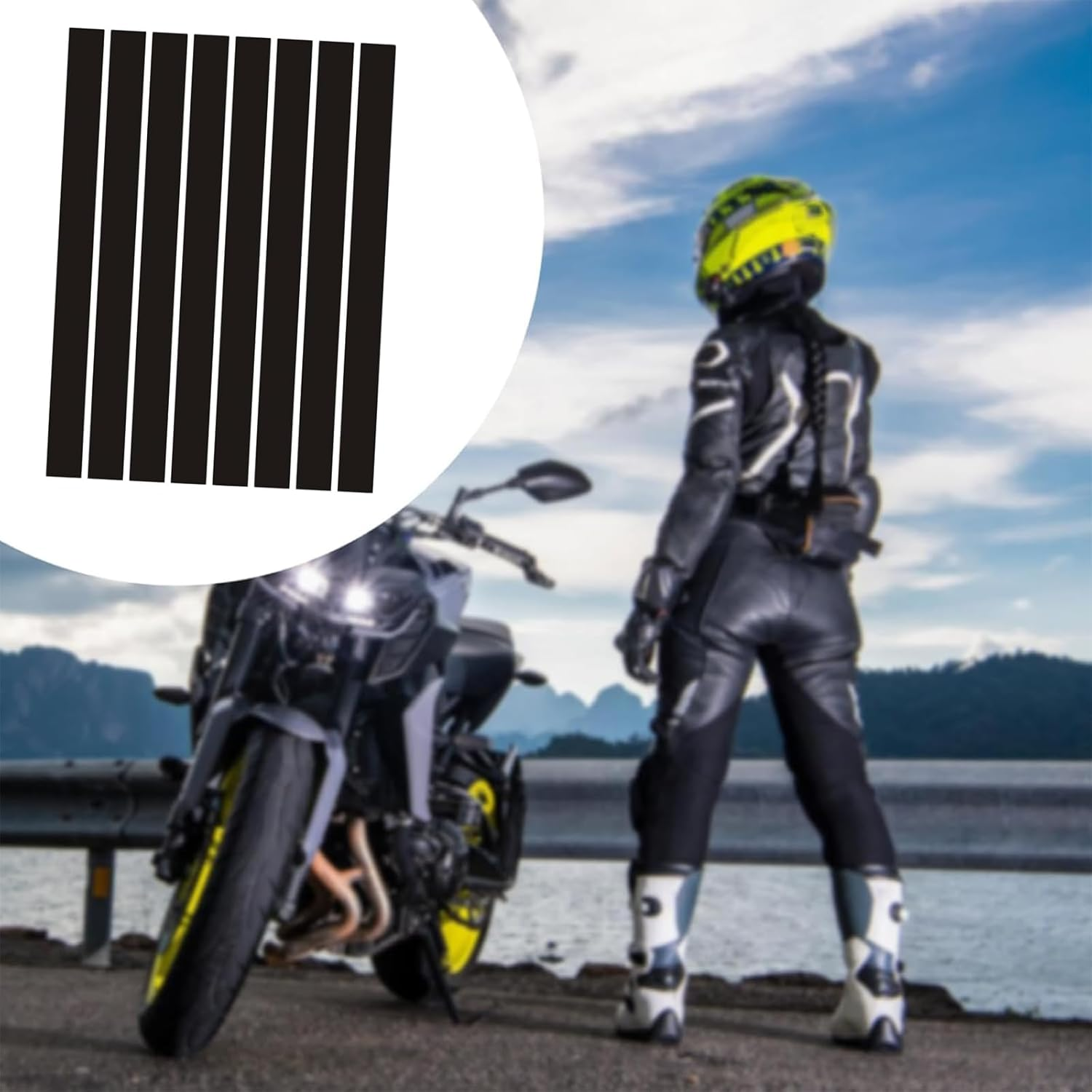 Fokmuaex Black Reflective Stickers - High Visibility Safety Decals, Waterproof Self-Adhesive Reflective Tape for Helmet, Motorcycle, Car, Bike, Laptop, DIY Warning Decor (Length 15 Cm)