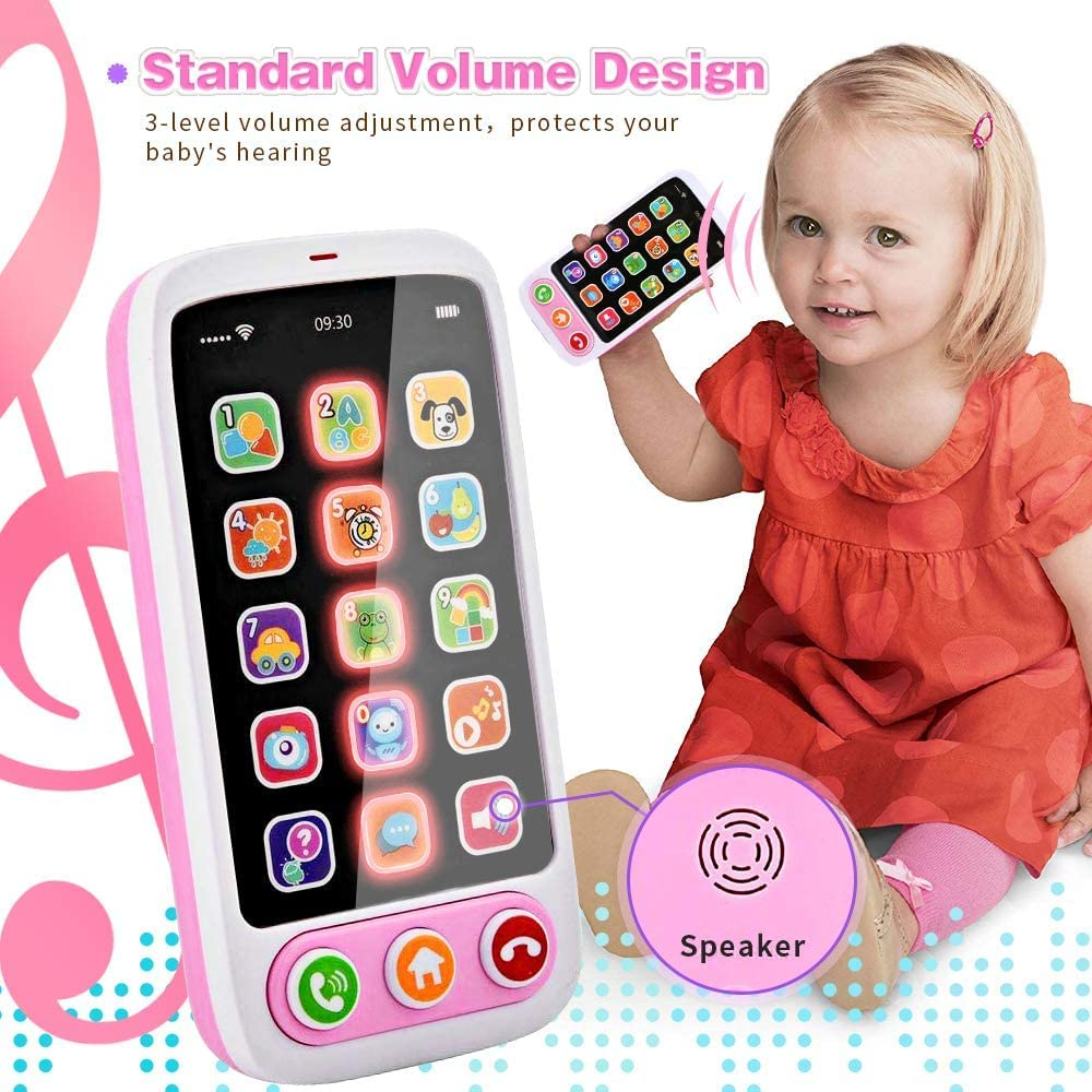 QINGBAO Baby Phone, Baby Cell Phone Toy with Lights & Music, 12 Months Early Learning Educational Toys, Sensory Toys for Toddlers 1 2 3 4 Year Old Kids Boys and Girls Gifts (Pink) image number 5