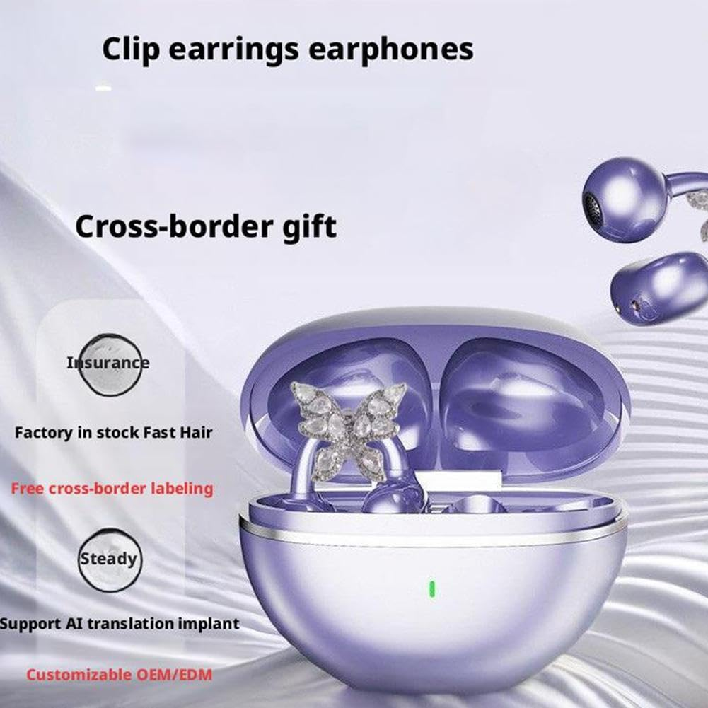Clip-On Earbuds with Detachable Bow Earrings,Open-Ear Wireless Bluetooth 5.4 Headphones with Mic, Comfortable Fit & 72H Playtime Jewelry-Inspired Headphones for Women Gifts,Sports & Workouts (Black) image number 6