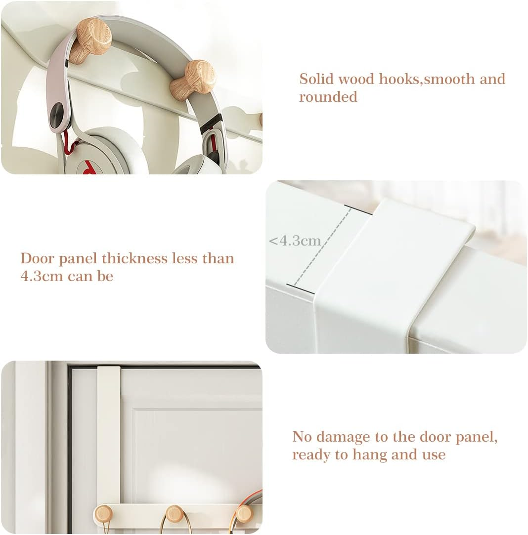 Dynus over the Door Hook Hanger with 6 Wooden Door Hooks, Metal Coat Rack for Coat Towels Bags,Back of Living Room,Bedroom,Bathroom, Kitchen, or Office (White) image number 4