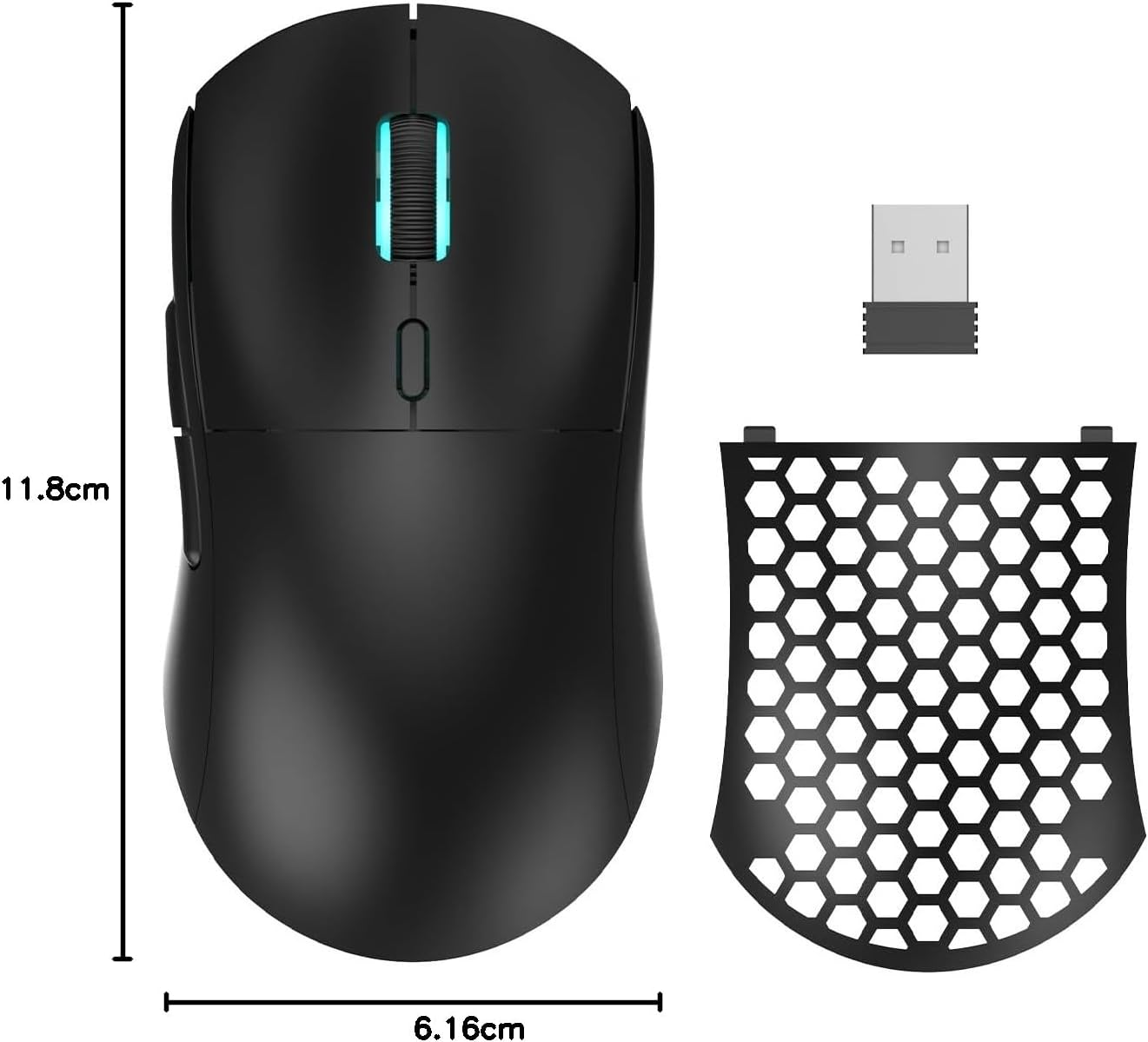 AJAZZ AJ199 60G Ultra Lightweight Wireless Gaming Mouse | Programmable 6 Buttons | 26K Optical Sensor| Replaceable Honeycomb Cover Rechargeable Computer Mice for PC Mac Gamer (Black)