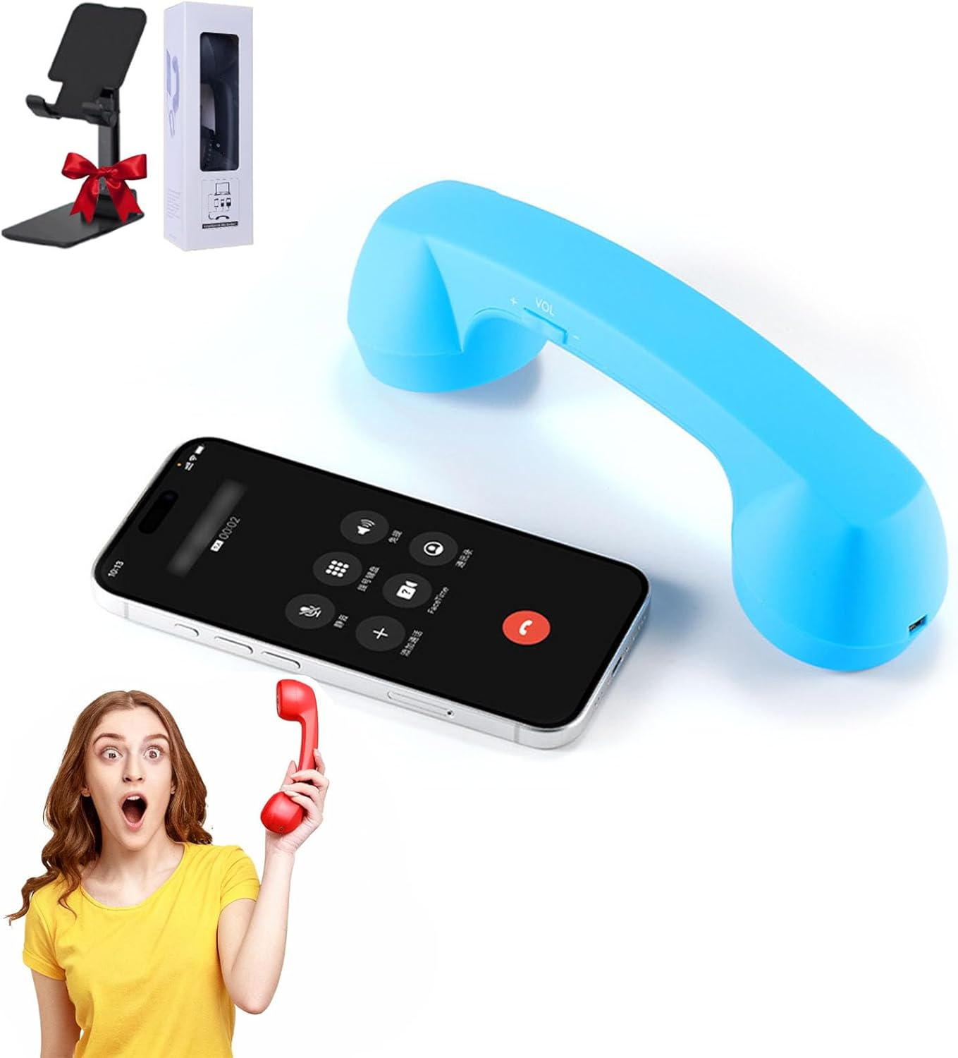 Retro Phone Handset,Bluetooth Retro Phone Handset for Android and Iphone, Type-C & 3.5Mm Classic Telephone Receiver for Cell Mobile Phones, Vintage Style Landline Handle (Black) (Blue,Bluetooth) image number 6