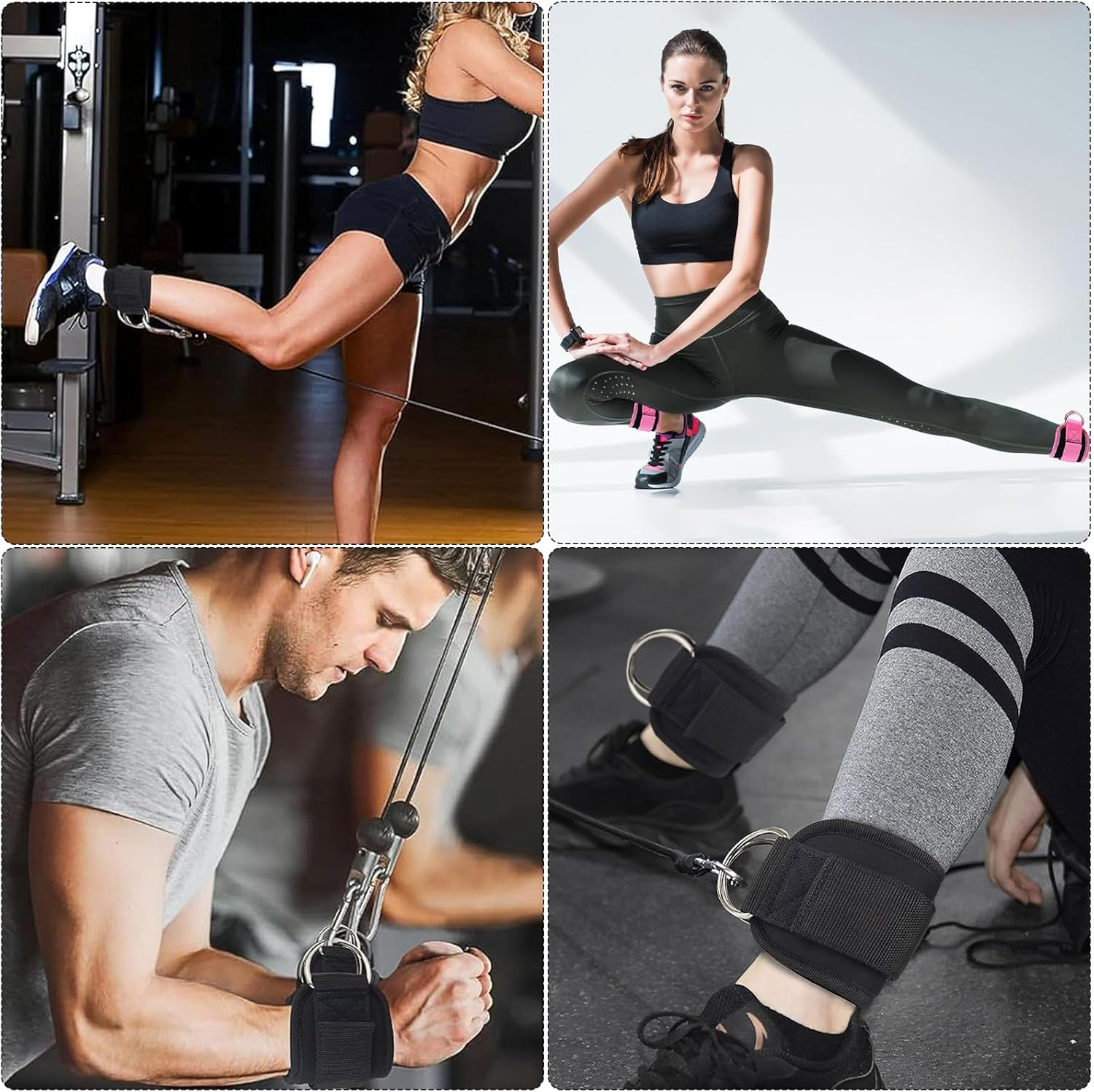 Ankle Straps for Cable Machines Resistance Bands Attachment,Sihuitu Gym Cuffs with Double Stainless Steel D-Ring,Weight Lifting D-Ring Booty Leg Workout Curls Kickbacks Hip Abductor - Black image number 5
