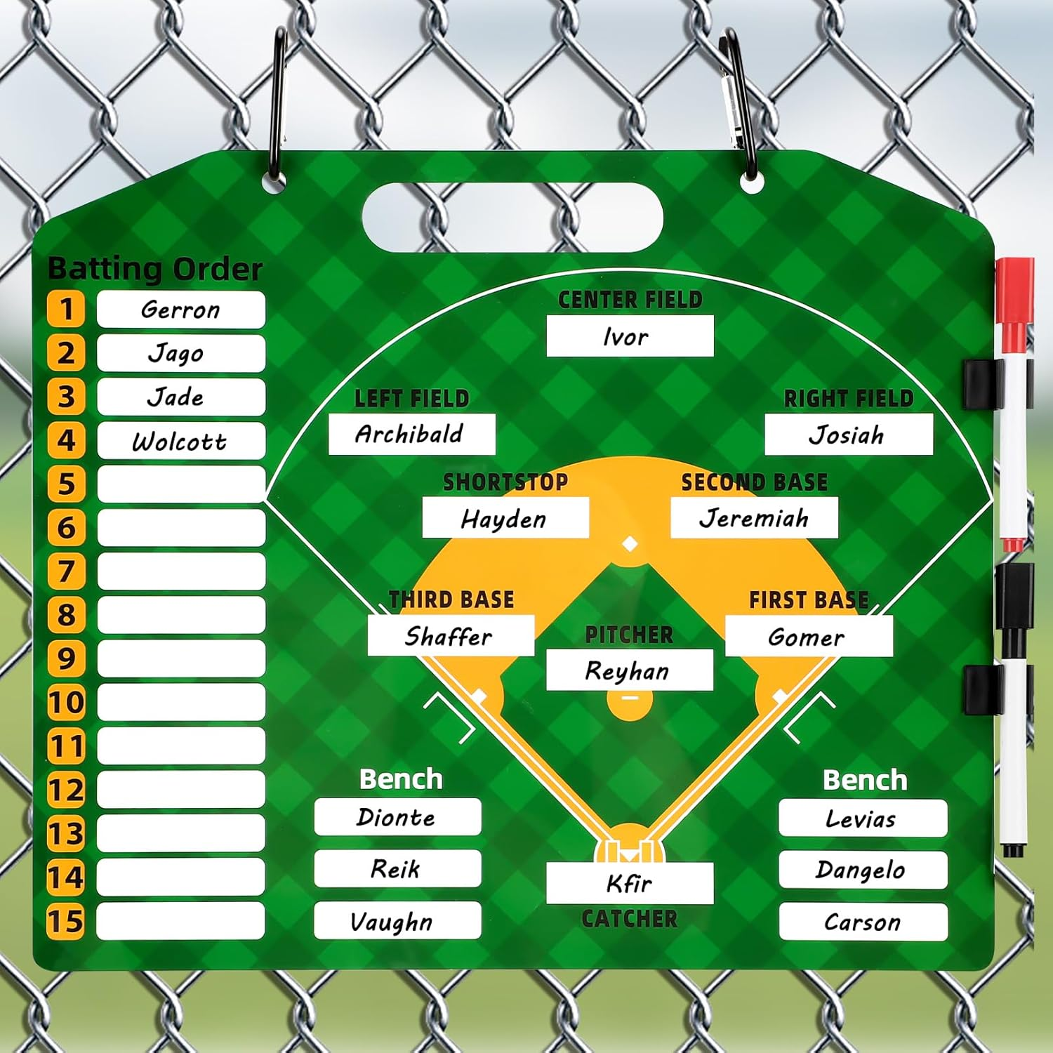 Magnetic Baseball Lineup Board,Dry Erase Lineup Board,Double Sided Baseball Coaching Whiteboard,Reusable Softball Lineup Board for Baseball Coaching image number 1