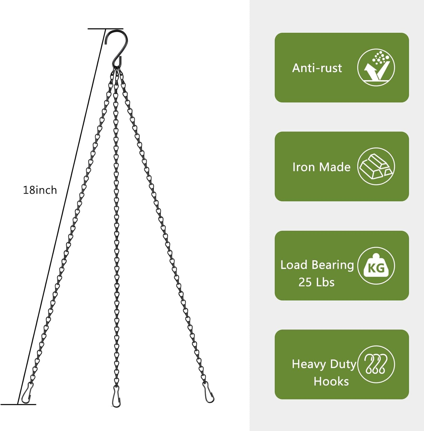 4 Pack 18Inch Hanging Basket Chain,Black Hanging Chain with Hooks Flower Pot Chain Replacement Plant Hangers for Bird Feeders,Planters Wind Chimes and Decorative image number 4