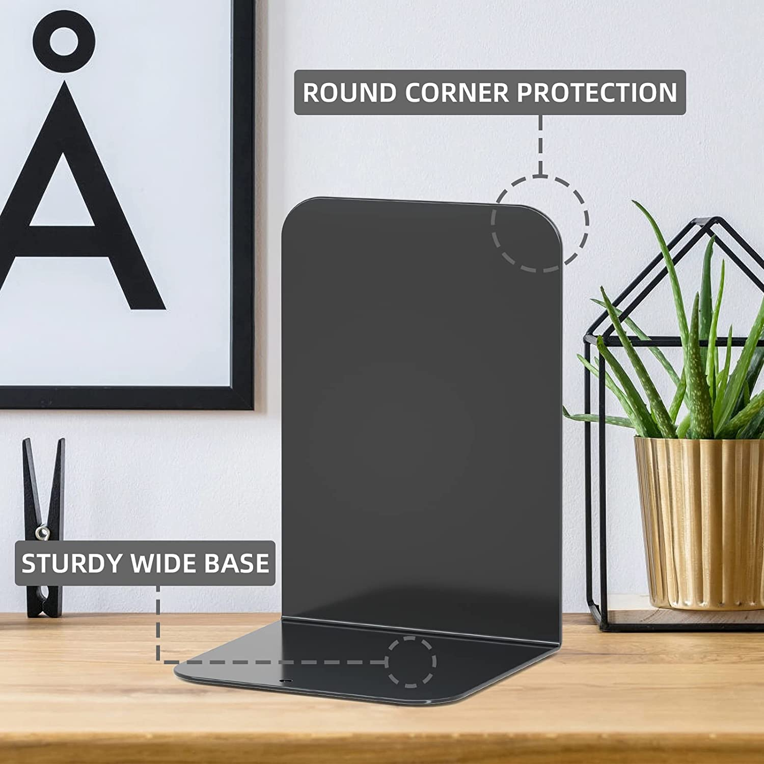 VFINE Bookend, Black Metal Book Ends, Book Ends for Shelves Heavy Duty Bookends, Bookend for Shelves, Book Ends for Heavy Books,Bookend Stopper, Black Bookends 3 Pairs - Black 4 Pairs Bookends image number 7