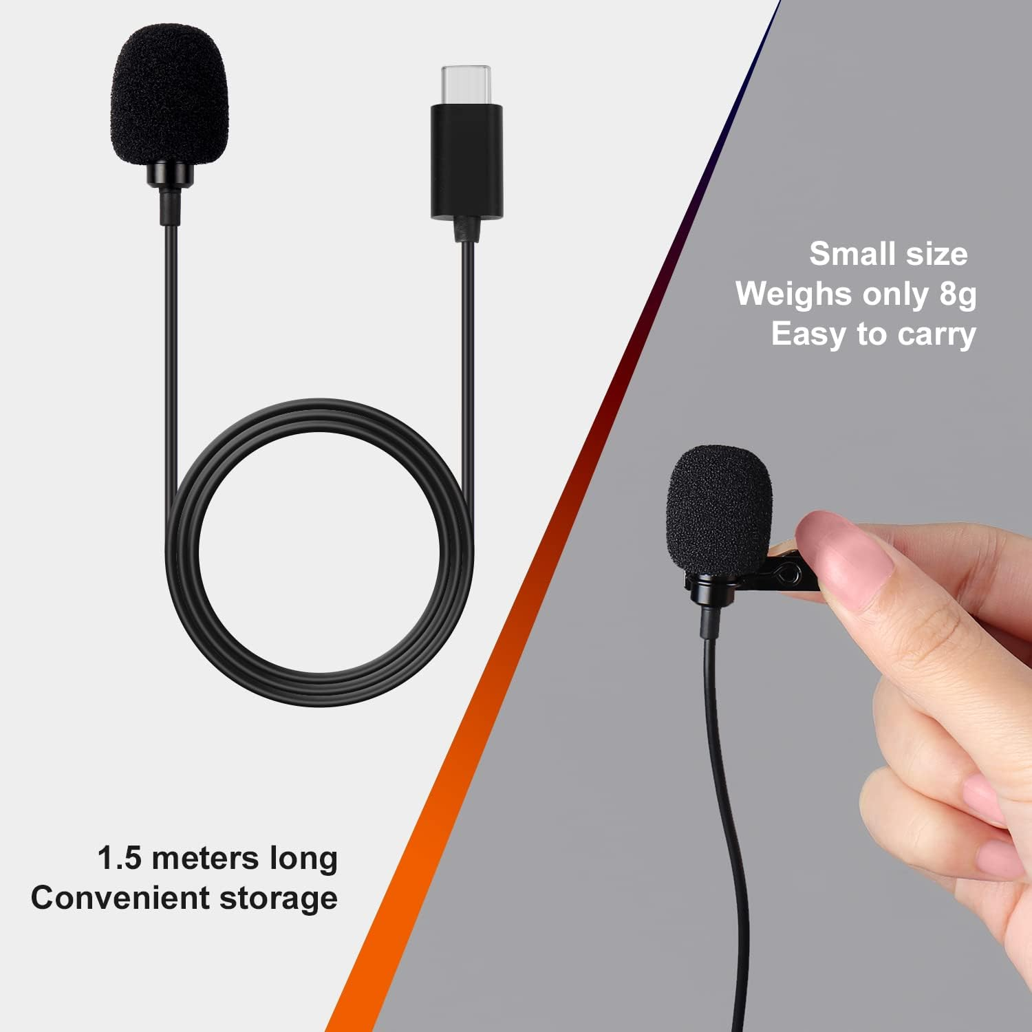 Daffodil MCP150 Lavalier Microphone USB C Lapel Microphone Clip on Microphone for Android Smartphone Iphone Tablet Laptop Camera Recording Streaming Podcast Vlog Youtube with USB Adapter image number 6