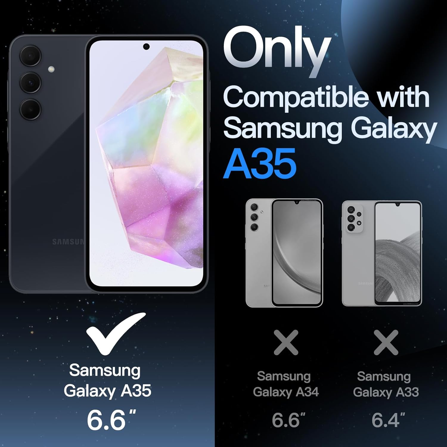 Jetech 3 in 1 Matte Case for Samsung Galaxy A35 5G with 2-Pack Tempered Glass Screen Protector, Translucent Frosted Shockproof Phone Cover with Camera Protection (Black) image number 3