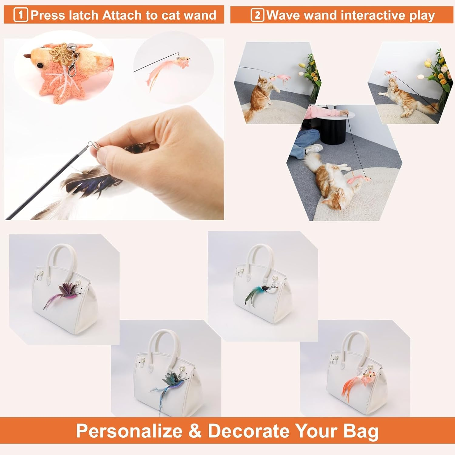 ZAYLUMO 11-Piece Realistic Bird Cat Toy Set &ndash; Handcrafted Feather Toys for Interactive Play, Ideal for Cat Wands & Home D&eacute;cor image number 5