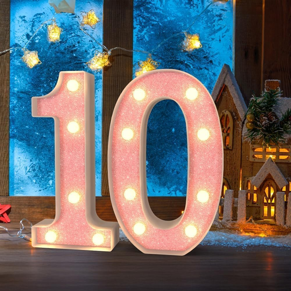 Light up Number,Pink Glitter Number 1 Sign, Night Lights, 21.8Cm LED Lighted Digit for Birthday Parties, Weddings, and Celebration Decor (1 Pack) image number 2