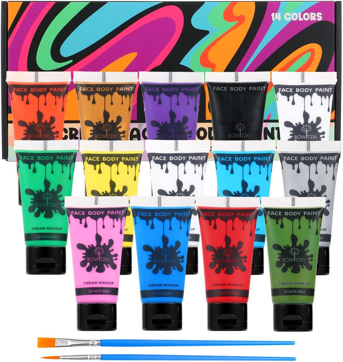Bowitzki 14 Colors Face Body Paint Set Cream Makeup 20Ml Water Based Face Painting Special Effects for Adults Children Kids Halloween Christmas Party Stage Cosplay 0.7OZ Each image number 3