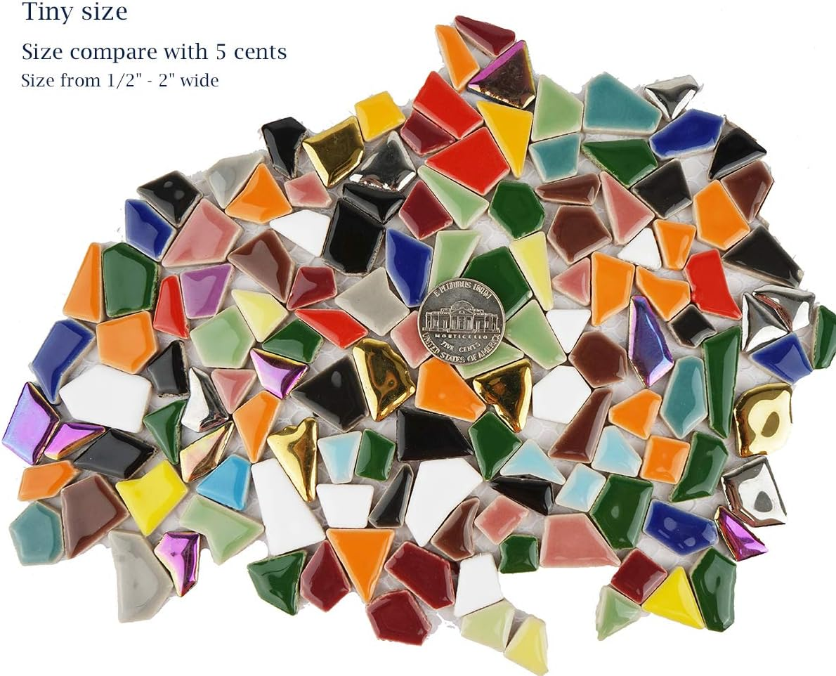 Lanyani Vibrant Broken Ceramic Tiles for Crafts Mosaics,Irregular Polished China Tile Scraps Stained Glass Pieces, Mixed Colors- 2Pounds/0.97 Square Foot image number 4
