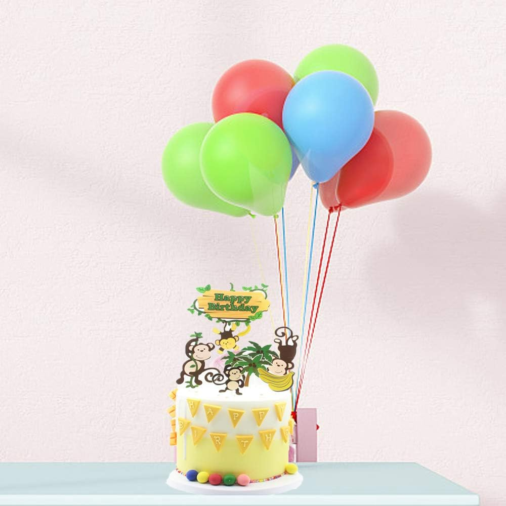 Jungle Safari Cake Decorations Monkey Theme Happy Birthday Cake Topper Animal Cupcake Toppers Picks for Animals Theme Baby Showers Birthday Party Supplies