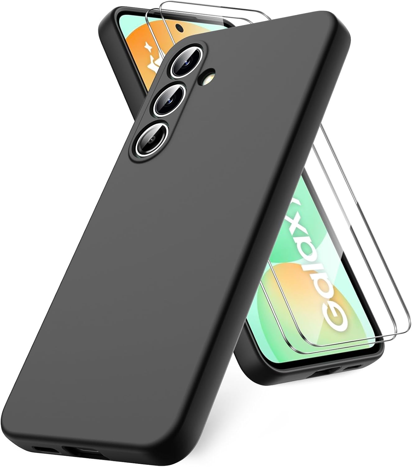 Vansdon for Samsung Galaxy S24 FE Case, 2 Pack Tempered Glass Screen Protectors, Soft TPU Liquid Silicone Case, Shockproof Rubber Silicone Gel Shell-Lavender