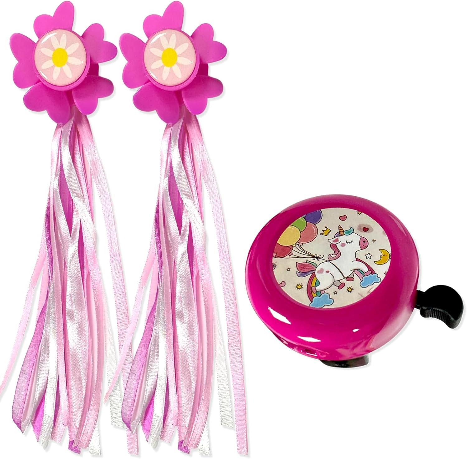 Scooter Handlebar Streamers, 2 PCS Bicycle Grips Ribbon with a Flower Bicycle Bell for Bike Decorations (3 PCS) image number 3