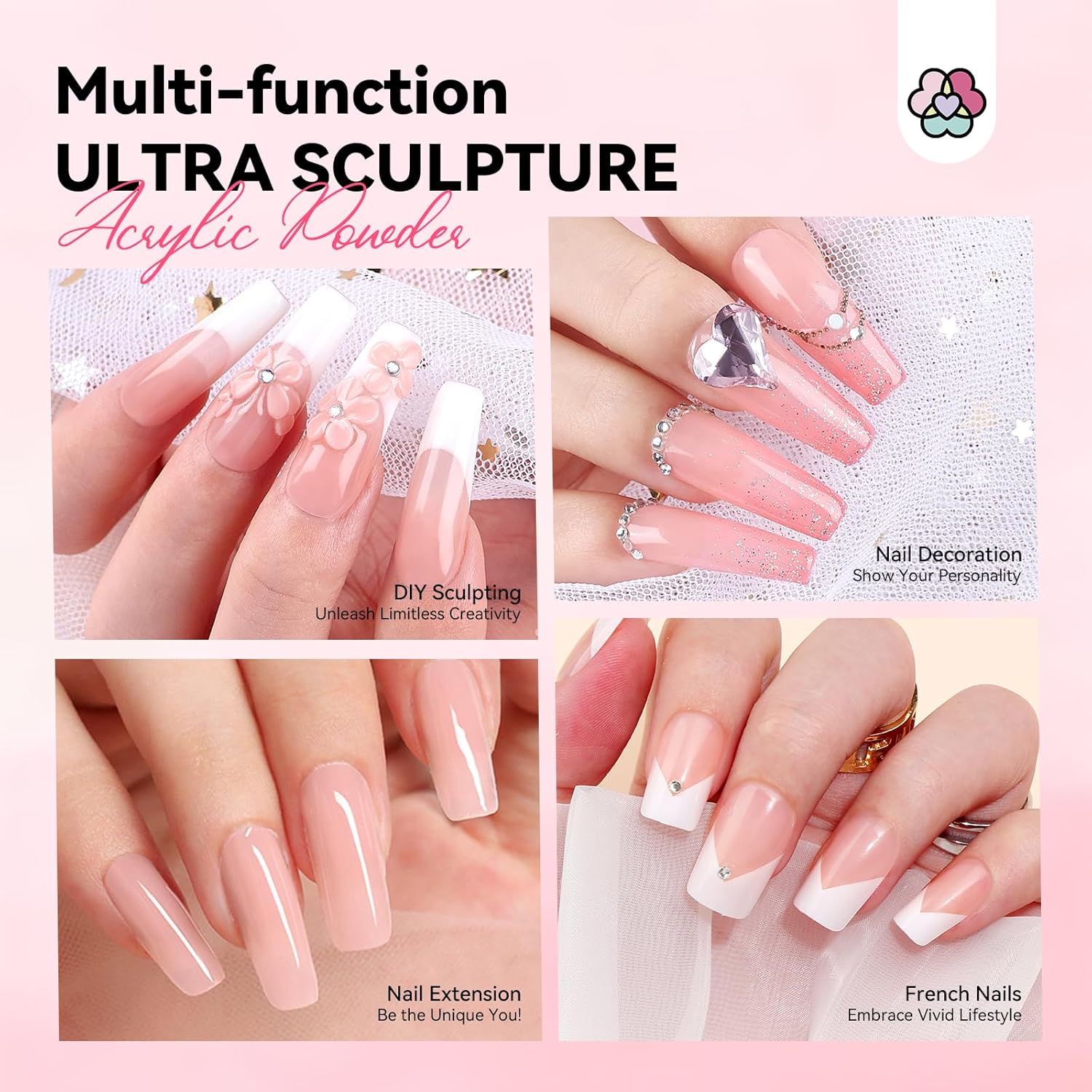 SAVILAND Pink Acrylic Powder Super-Hard: 5.29Oz Keratin Acrylic Powder Smoother Acrylic Nail Powder Bubble Free Professional Nail Powder for Nail Extension & 3D Carving Acrylic Nail Kit Home Salon image number 6