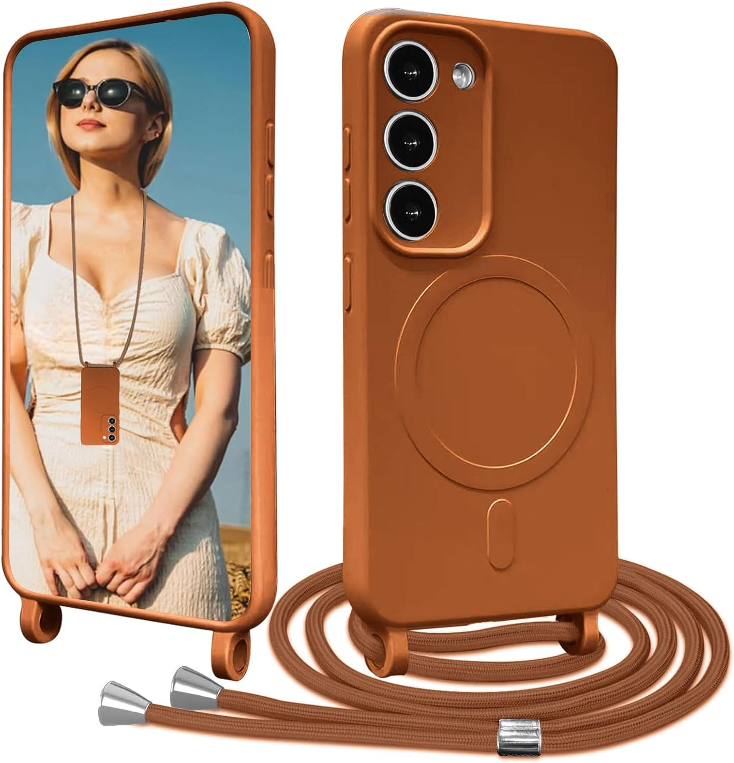 Galful Mobile Phone Lanyard Mobile Phone Case for Samsung Galaxy S24 Ultra Magnetic Case with Strap, Camera Protection, Protective Case, Removable, Adjustable Cord for Hanging, Silicone Case