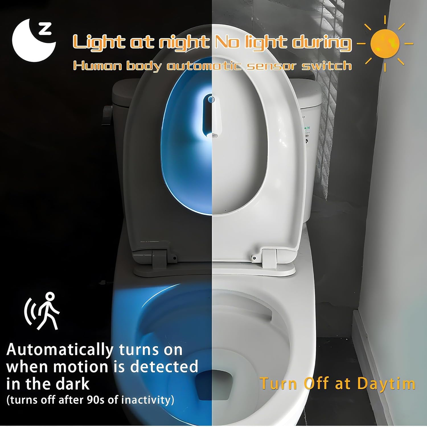2 Pack Toilet Night Light Motion Sensor,8 Color Changing Rechargeable Toilet Bowl Light for Bathroom Accessories Decor,Splash-Proof Nightlight for Bathroom Hallway,Cool Gadgets Gifts for Women Men