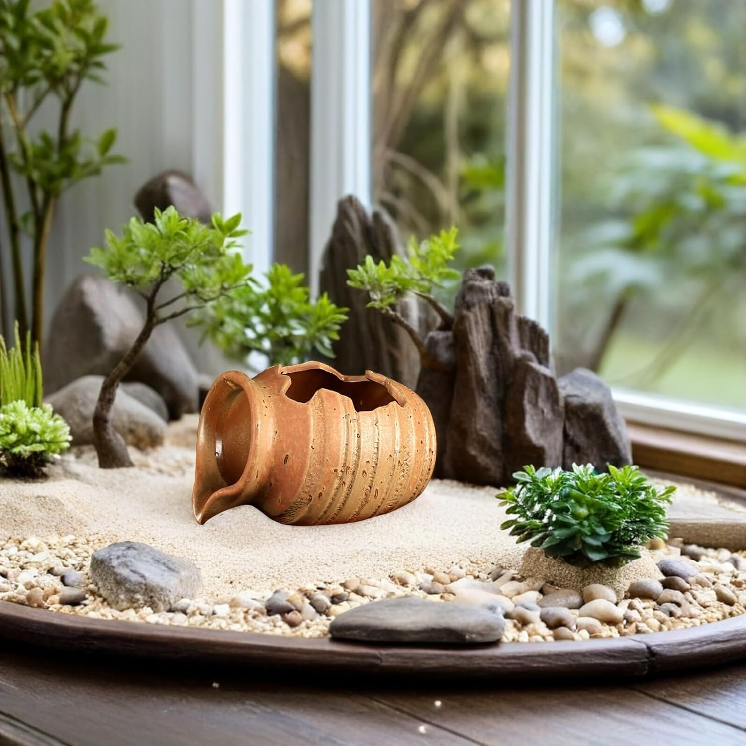 Ceramic Water Dispenser Fountain for Outdoor Multi-Functional Hydroponic Planter Jar for Garden Balcony Courtyard Elegant Water Flowing Design Not Includes Pump image number 6