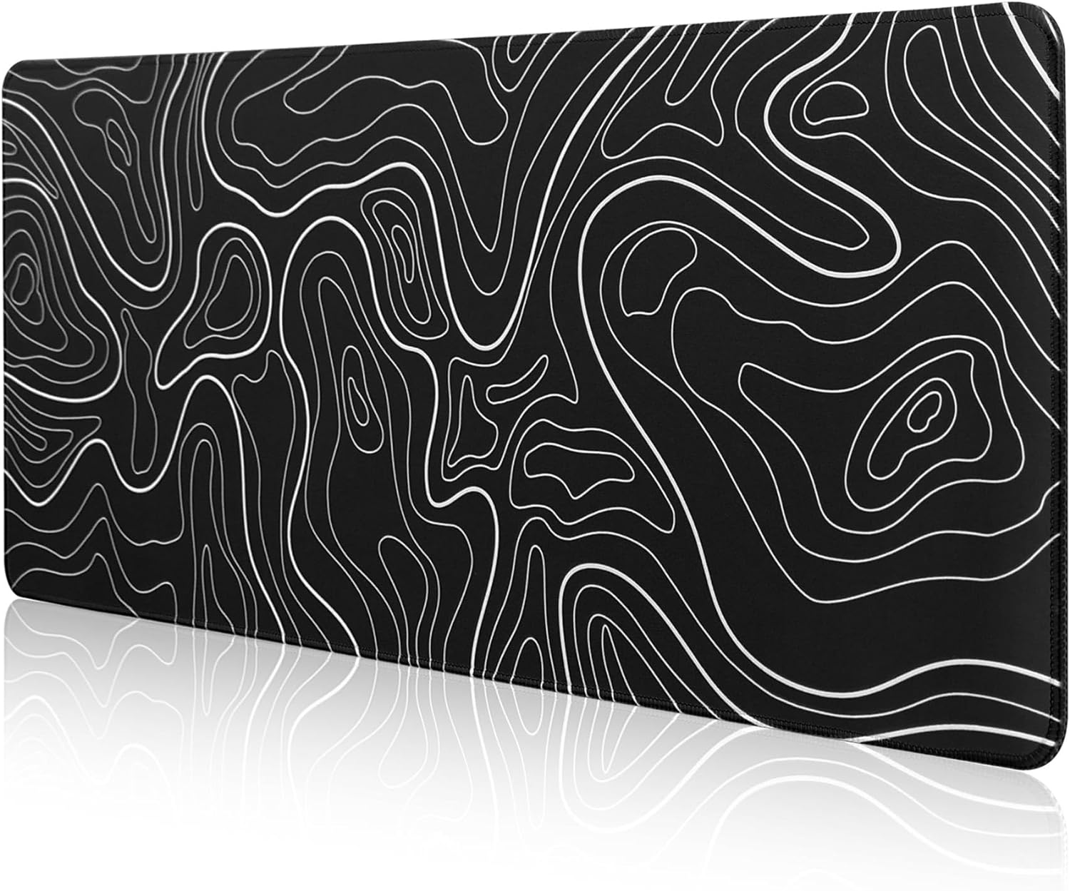 DAWNTREES 140X60Cm Mouse Pad,Gaming Mouse Pad Keyboard Pad, Topographic Desk Pad Black and White Mouse Mat for Keyboard with Anti-Slip Rubber Base. (White Topographic, 140X60Cm)