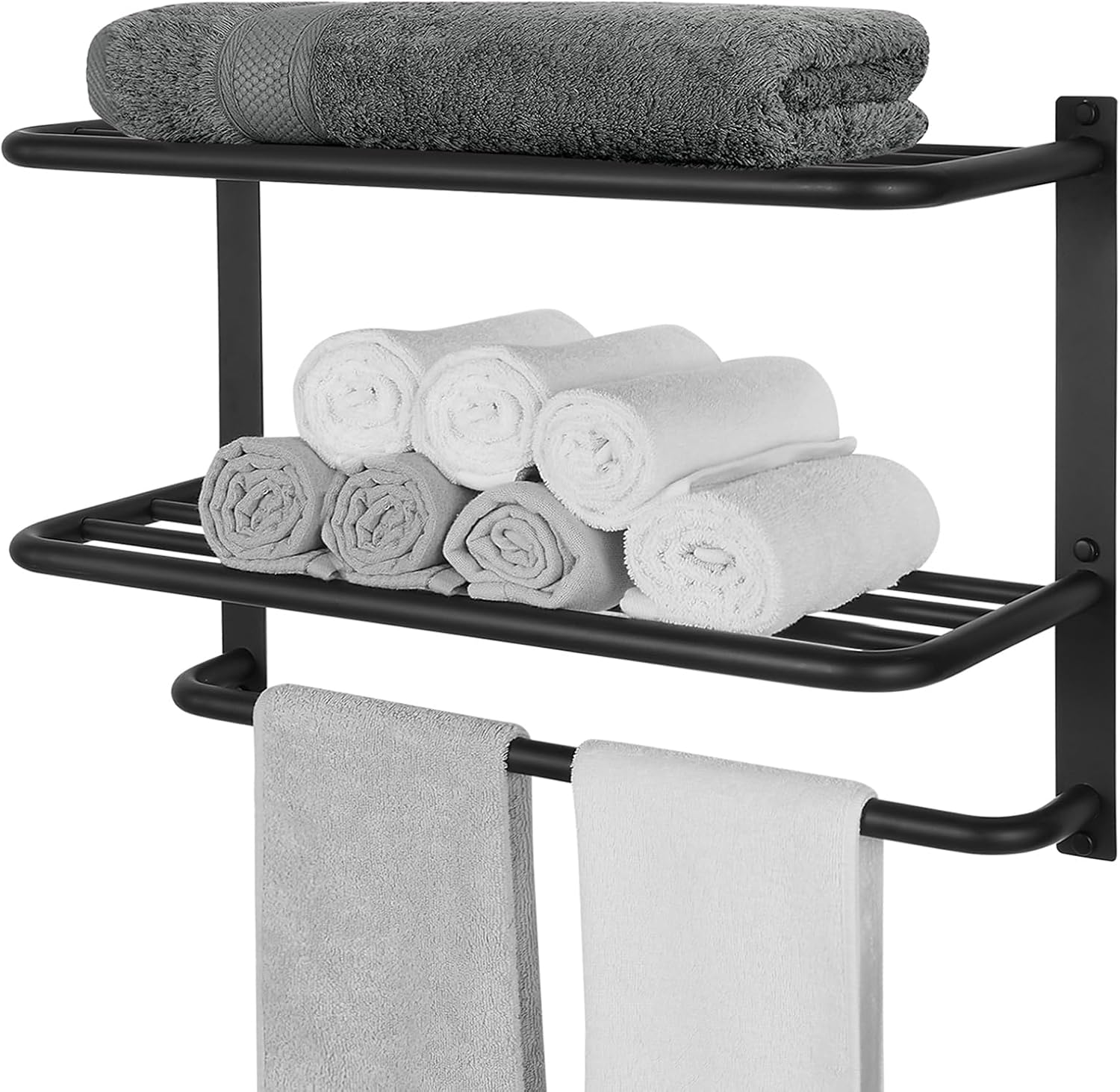 Towel Rack for Bathroom, DEWVIE 22 Inch Tower Holder with Tower Bars, SUS 304 Stainless Steel Lavatory Bath Towel Shelf Towel Hanger Wall Mount, 3-Tier (Brushed Nickel)