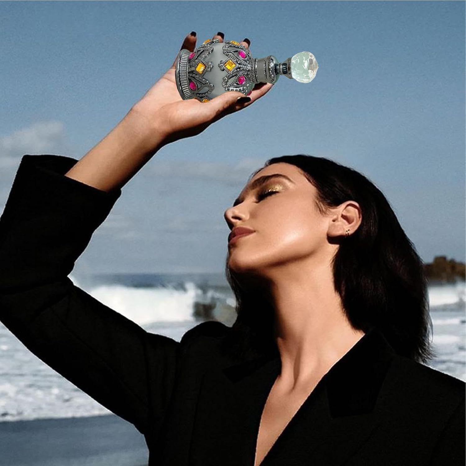 Empty Perfume Bottles, Portable Cosmetic Fine Mist Atomizer, Jewel-Inlaid Decorative Vials, 1.57X1.57X3.27 Inches, Ideal for Storing Perfume, Travel Use, Women, Adults, Multicolor, Multicolor, Refer image number 6