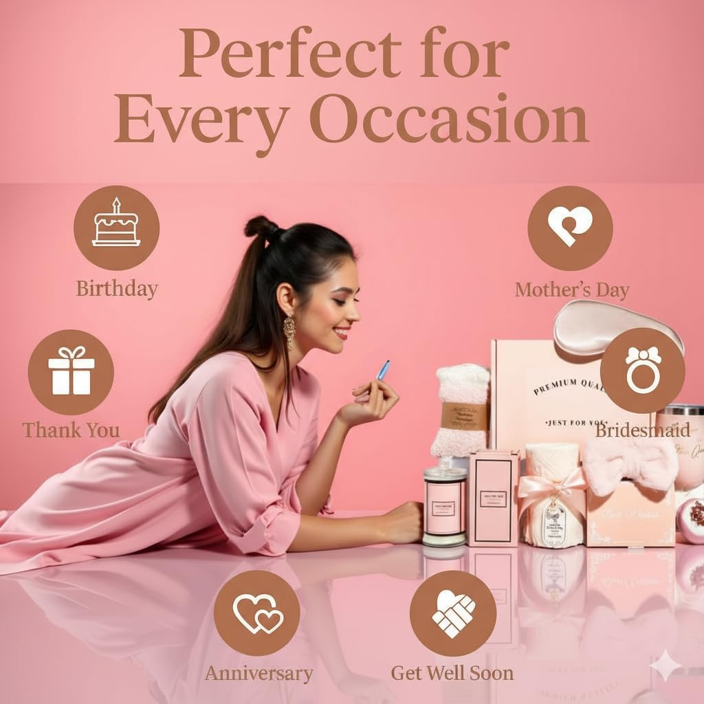 Spa Gift Hamper for Women &ndash; Luxury Birthday Gift Basket for Her with Bath Bombs, Salts & Skincare &ndash; Self Care Pamper Box for Her, Mum, Wife, Girlfriend &ndash; Relaxing Bath Set