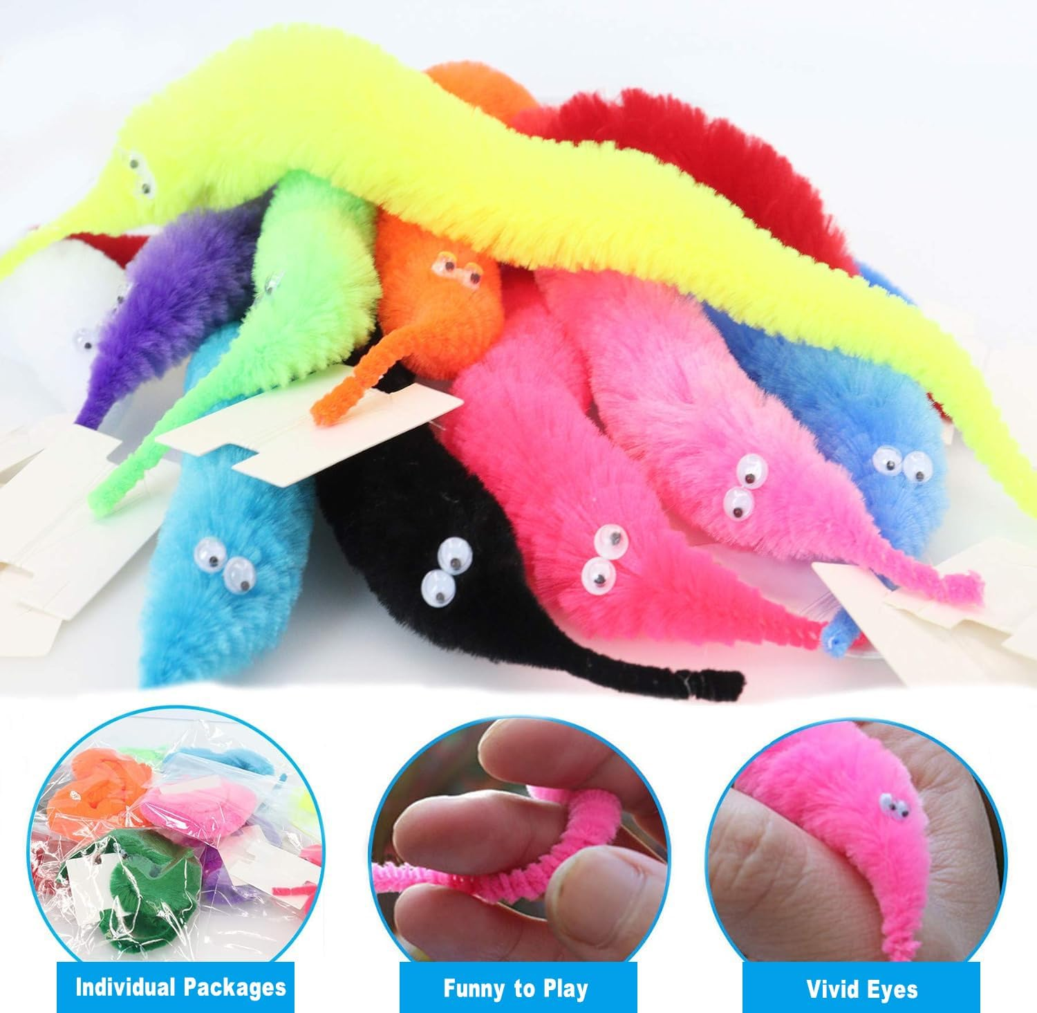 BEANPRECOY 16PCS Magic Worm Toys, Cat Toy, Colour Invisible Twisty Caterpillar, Fuzzy Worms on Strings Trick Toys, Worm Trick Toys,Wiggly Twisty Fuzzy Worm for Party Supplies and Teasing Cats image number 3