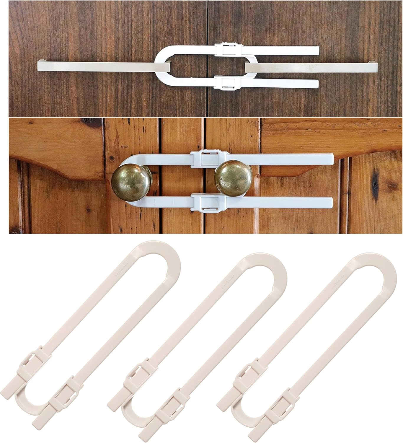 Little Chicks U-Shaped Baby Safety Glide Lock - Adjustable Childproof Cabinet Latches for Kitchen Cupboard - Suitable for Babyproofing Cabinets Knobs & D-Handles image number 1