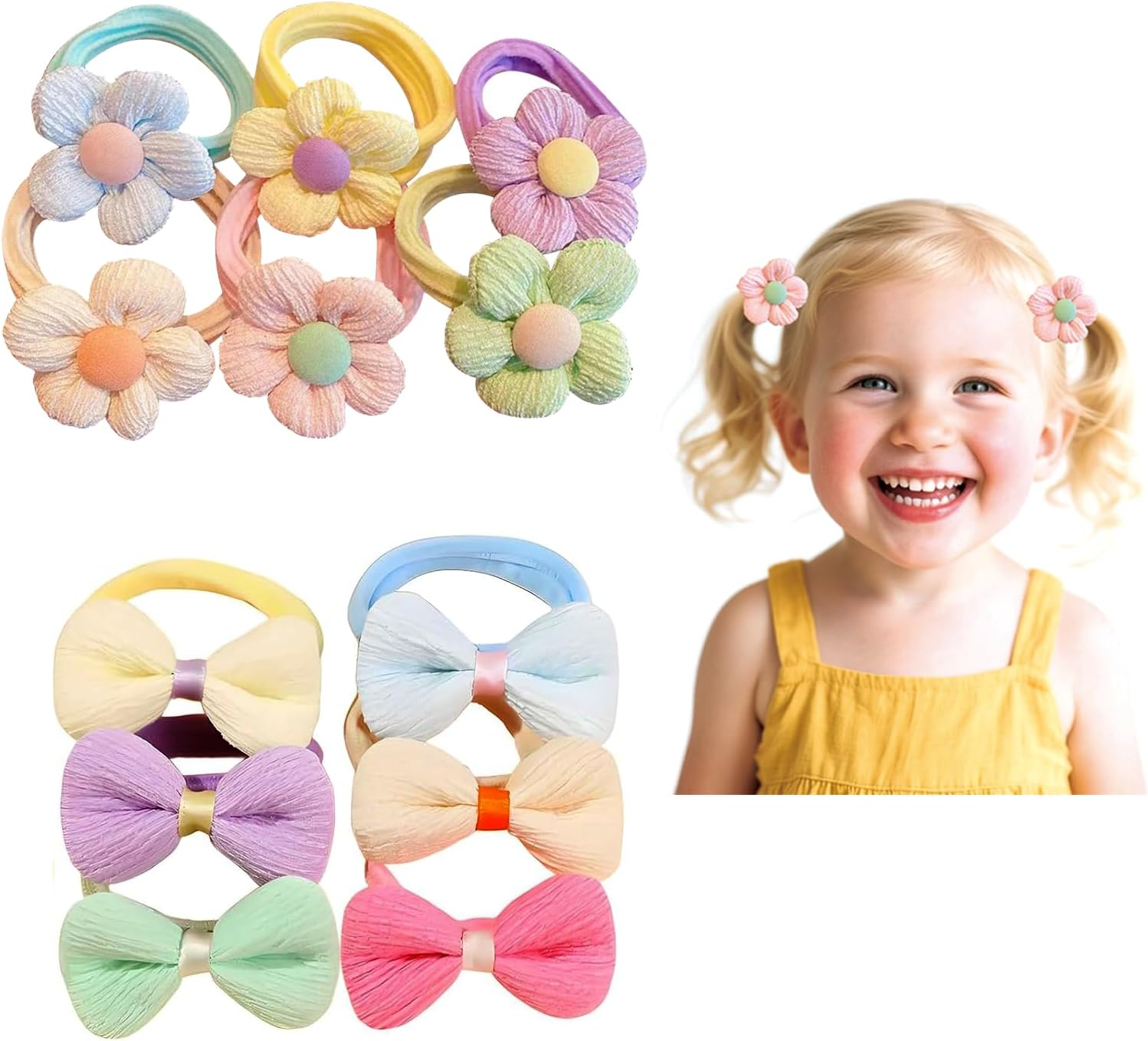 Pack of 12 Children'S Hair Accessories with Bow, Hair Strands with Flowers, Girls, Hair Accessories Set, Hair Accessories, Hair Clips, for Toddlers and Teenagers (Multi-Colour) (A) image number 3