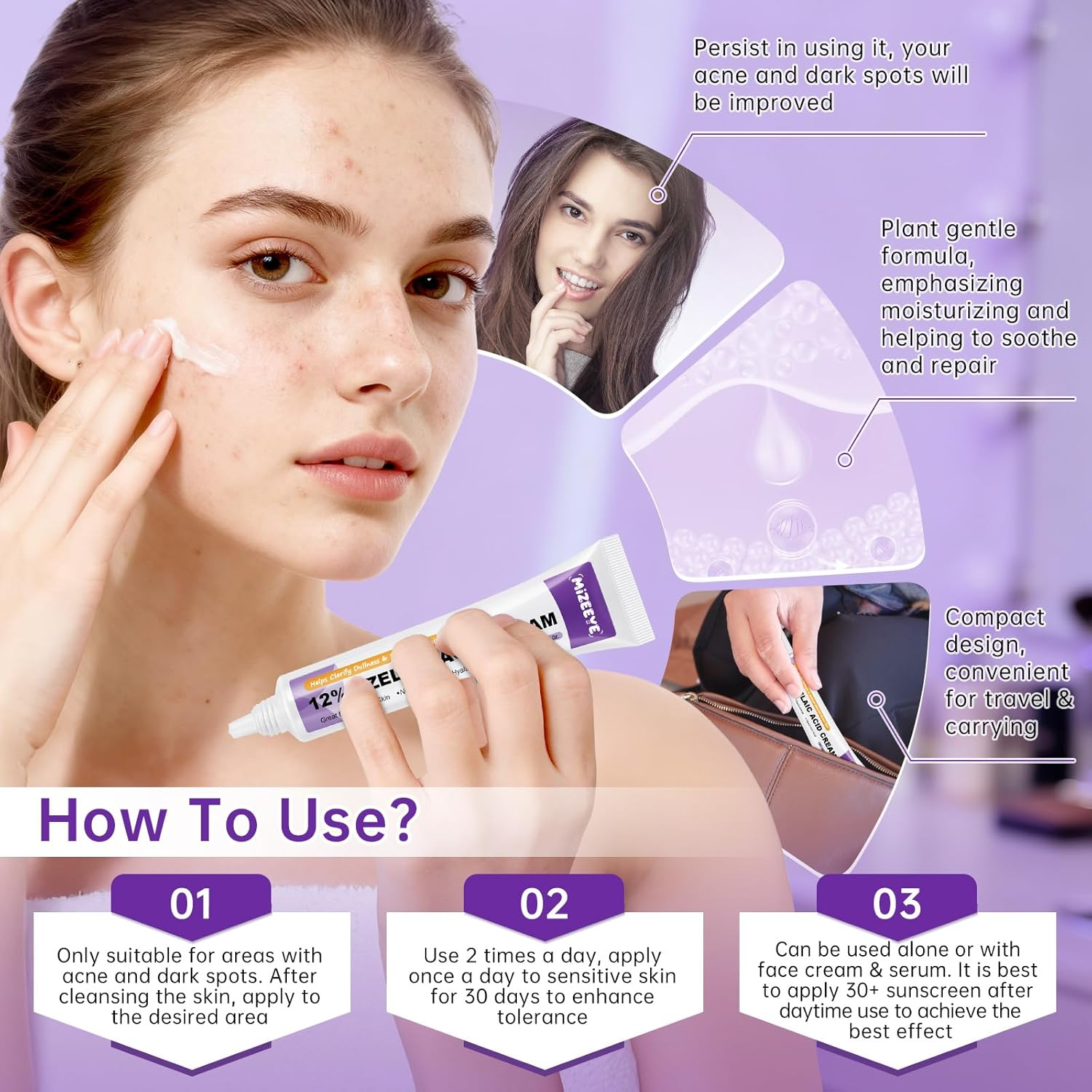 12% Azelaic Acid Cream with Niacinamide & Hyaluronic Acid, Face Moisturizer for Dark Spots, Acne, Redness & Pore Care, Azelaic Acid Serum for Sensitive Skin, Balances Oil, 20 G image number 1