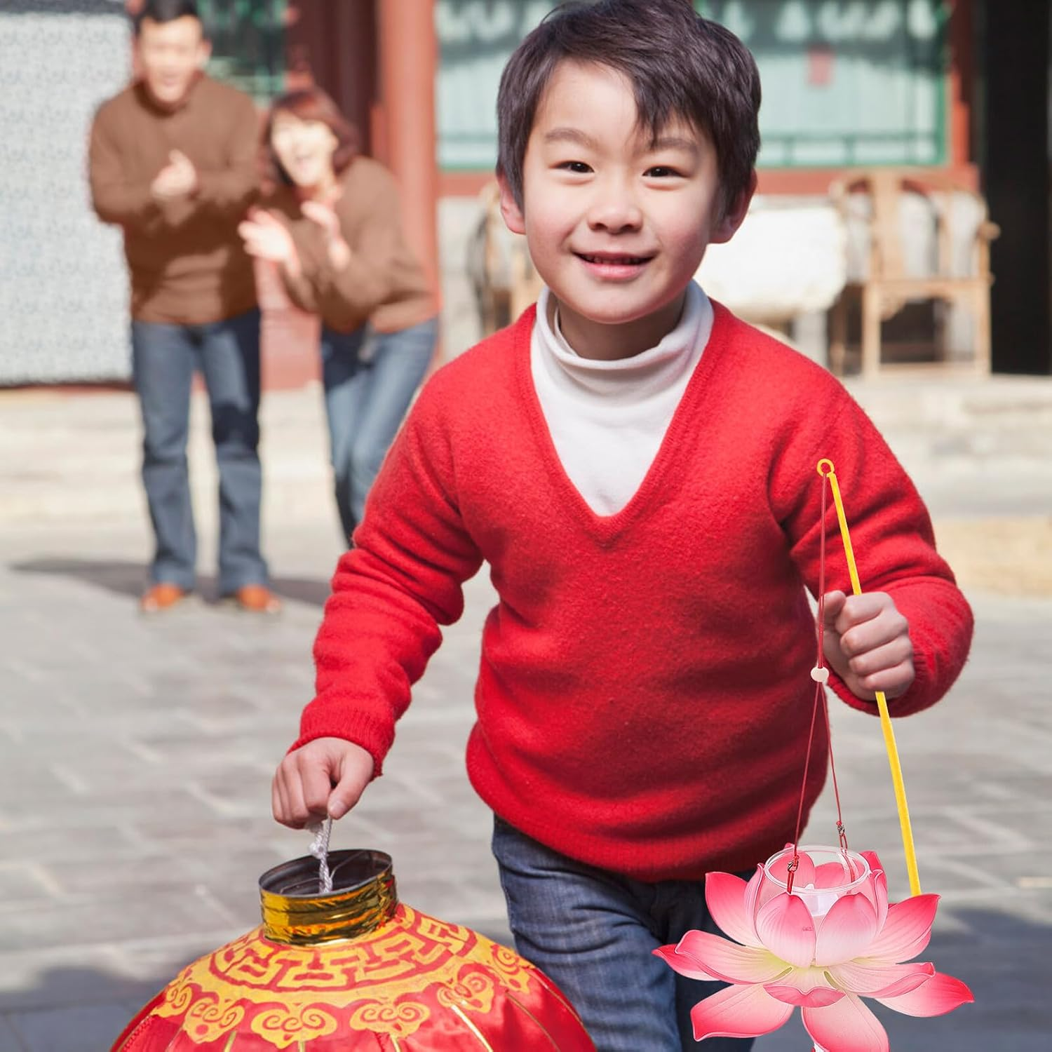 SHOWERORO Red Lotus Handheld Festival Lantern DIY Craft Kit, Small Size Lantern Making Materials Set for Mid-Autumn and Party Decoration image number 4