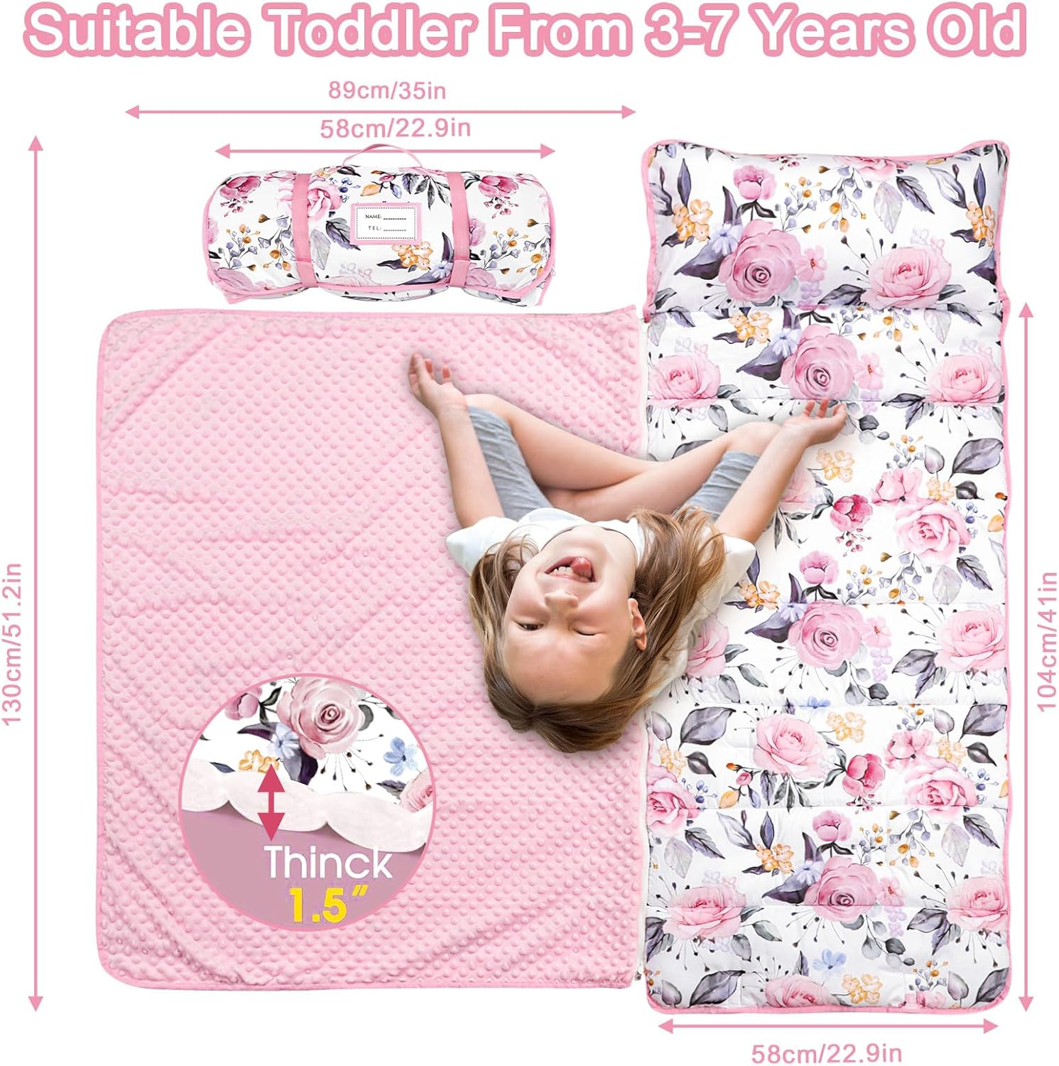 Toddler Nap Mat with Removable Pillow and Soft Dot Minky Blanket image number 4